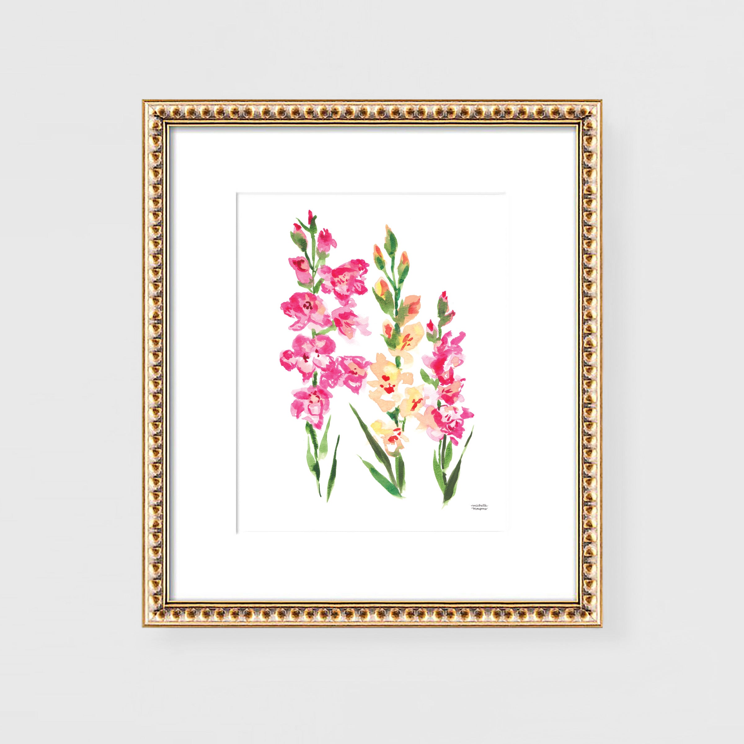 Watercolor Gladiolus Flowers Wall Art Print