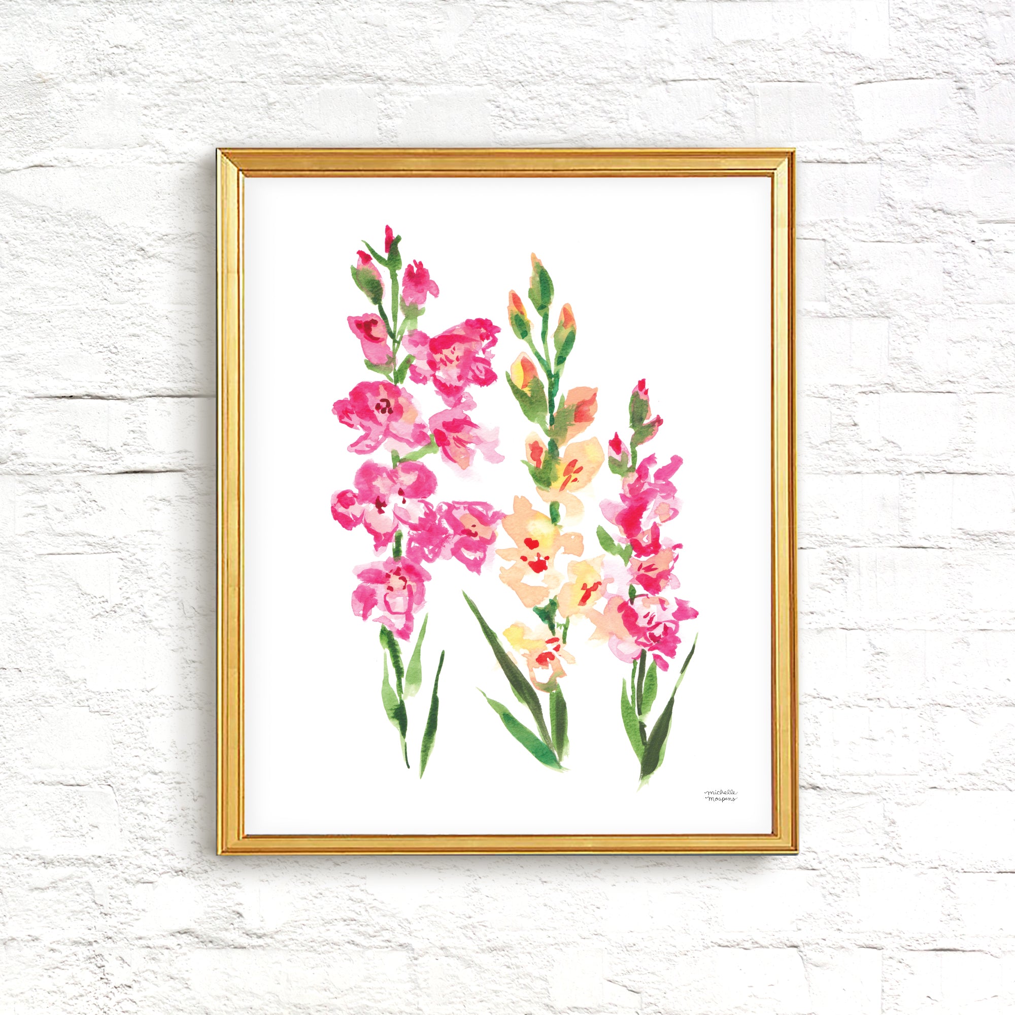 Watercolor Gladiolus Flowers Wall Art Print