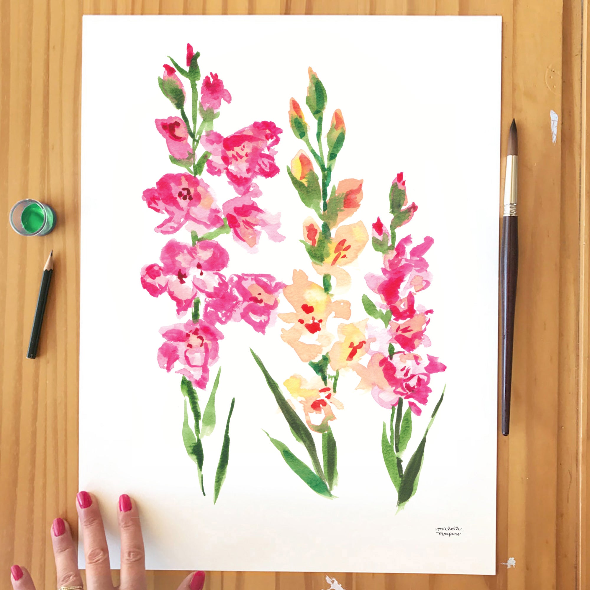 Watercolor Gladiolus Flowers Wall Art Print