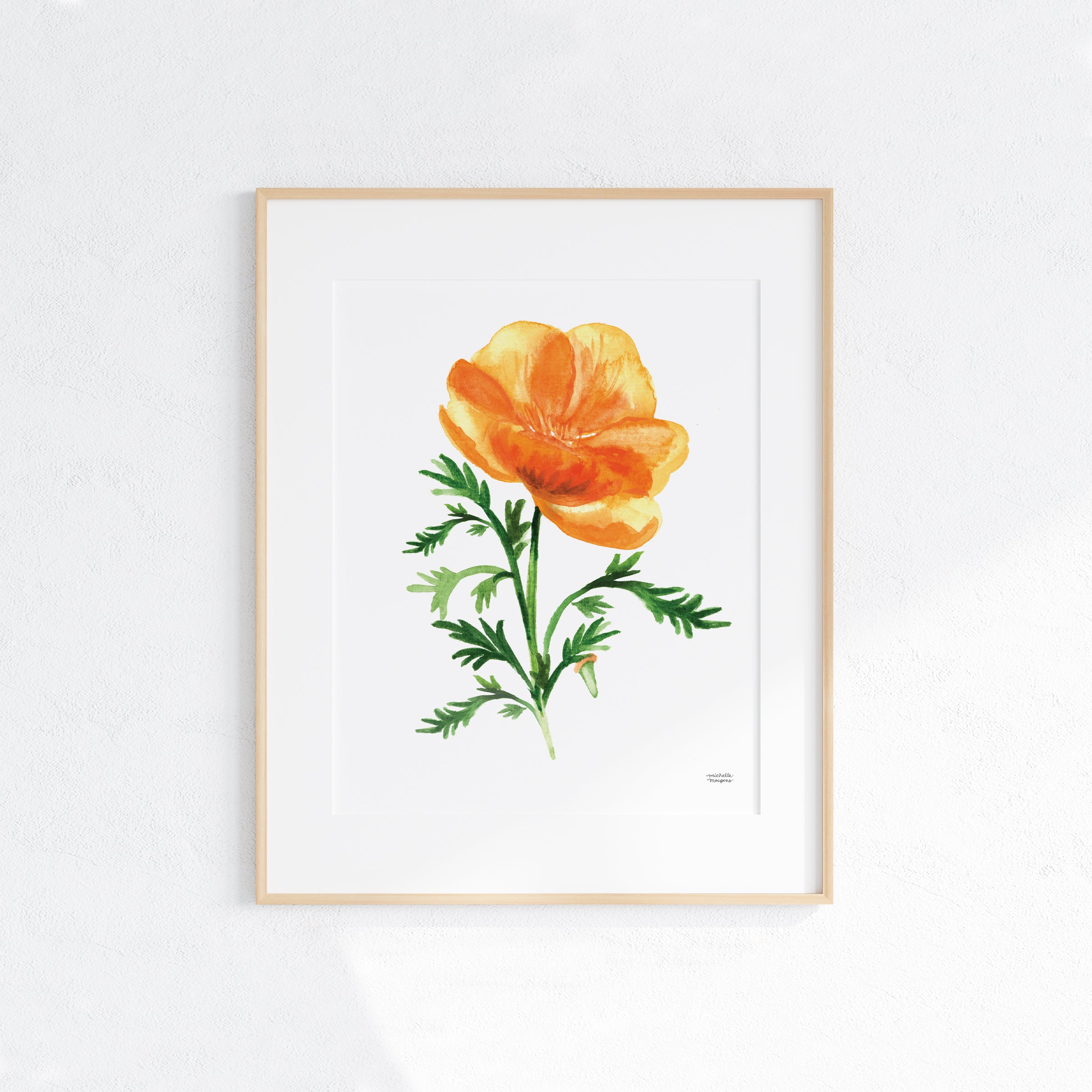 California Golden Poppy Watercolor Floral Wall Art Print