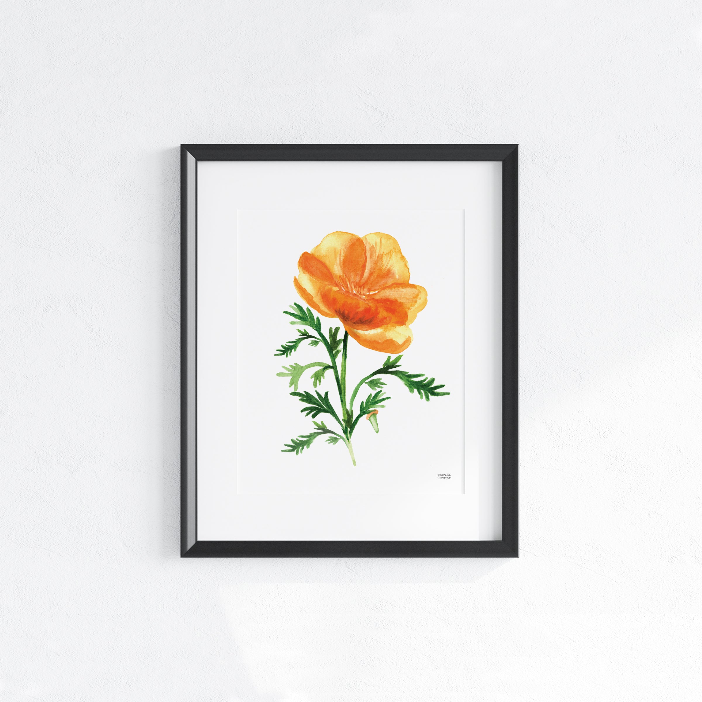California Golden Poppy Watercolor Floral Wall Art Print