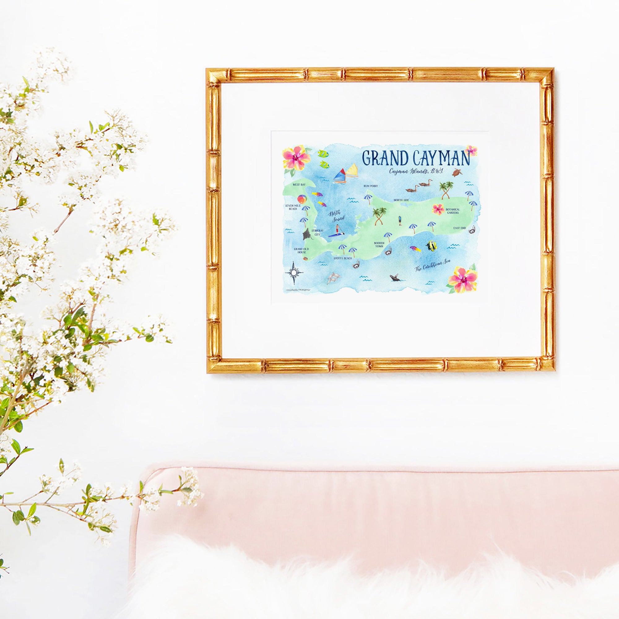 Grand Cayman Map Watercolor Art Print by Michelle Mospens