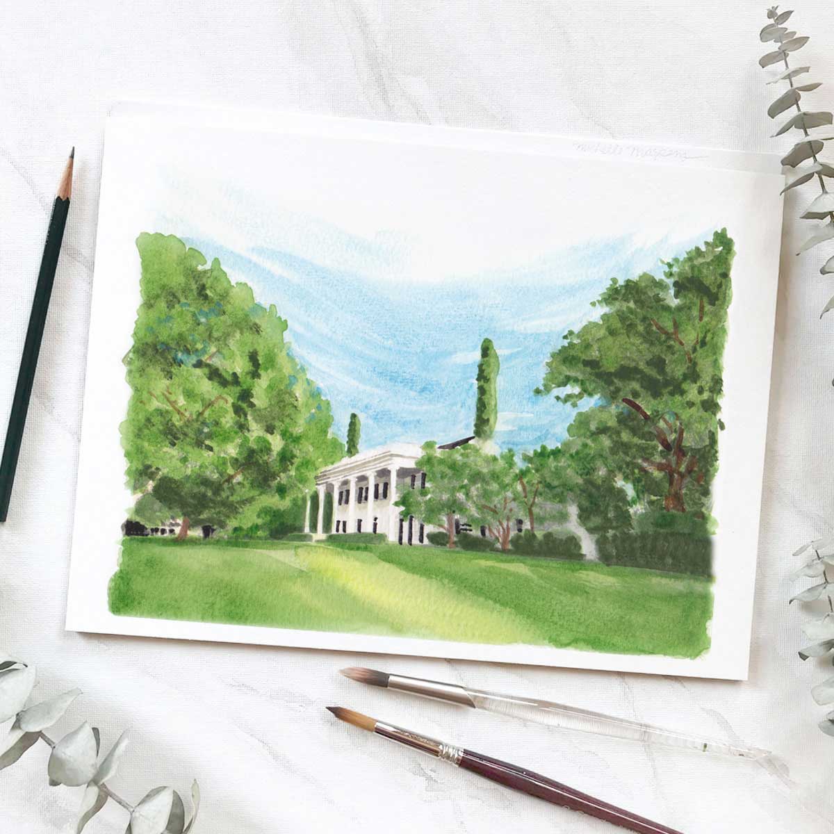Custom Hand-painted House Illustration