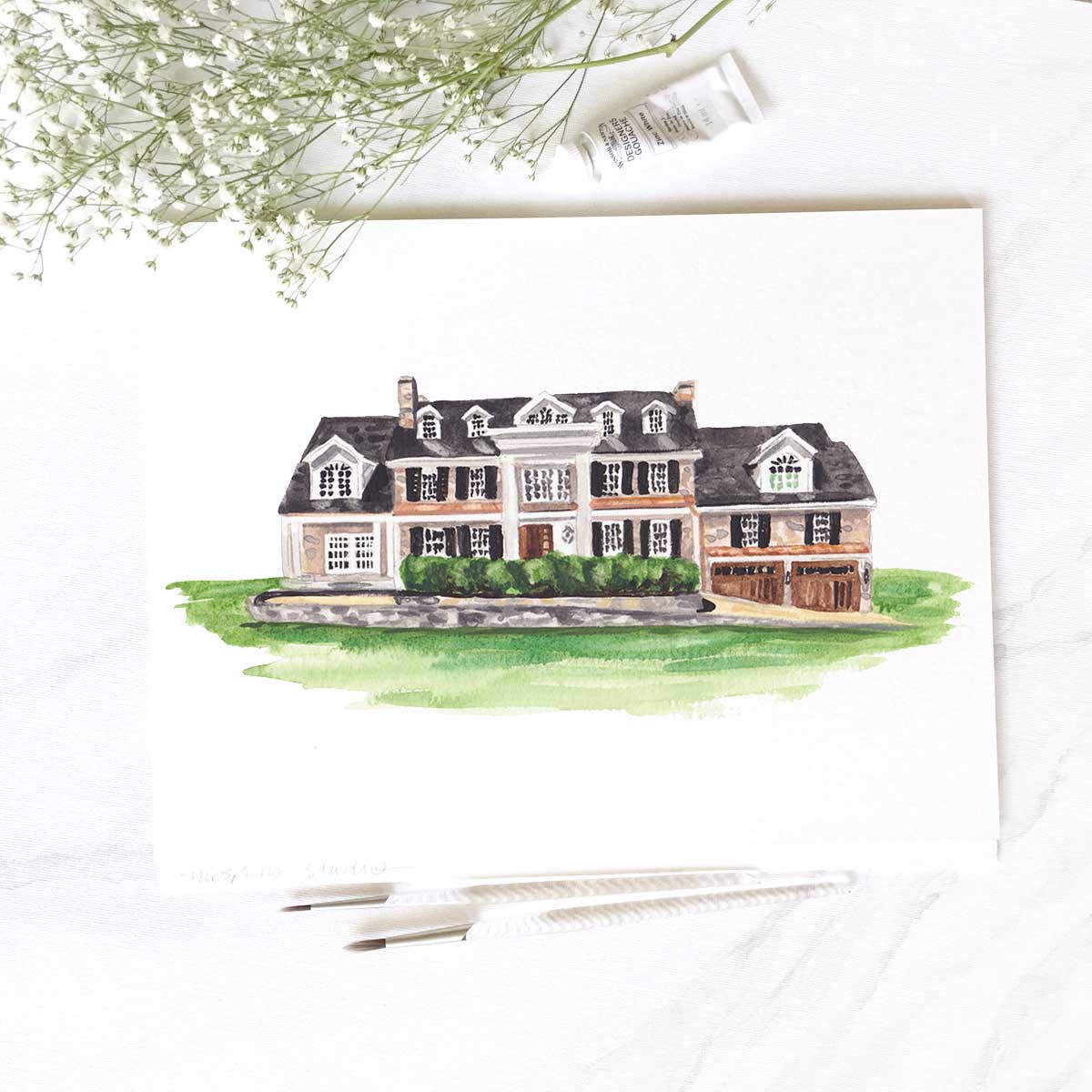 Custom Hand-painted House Illustration