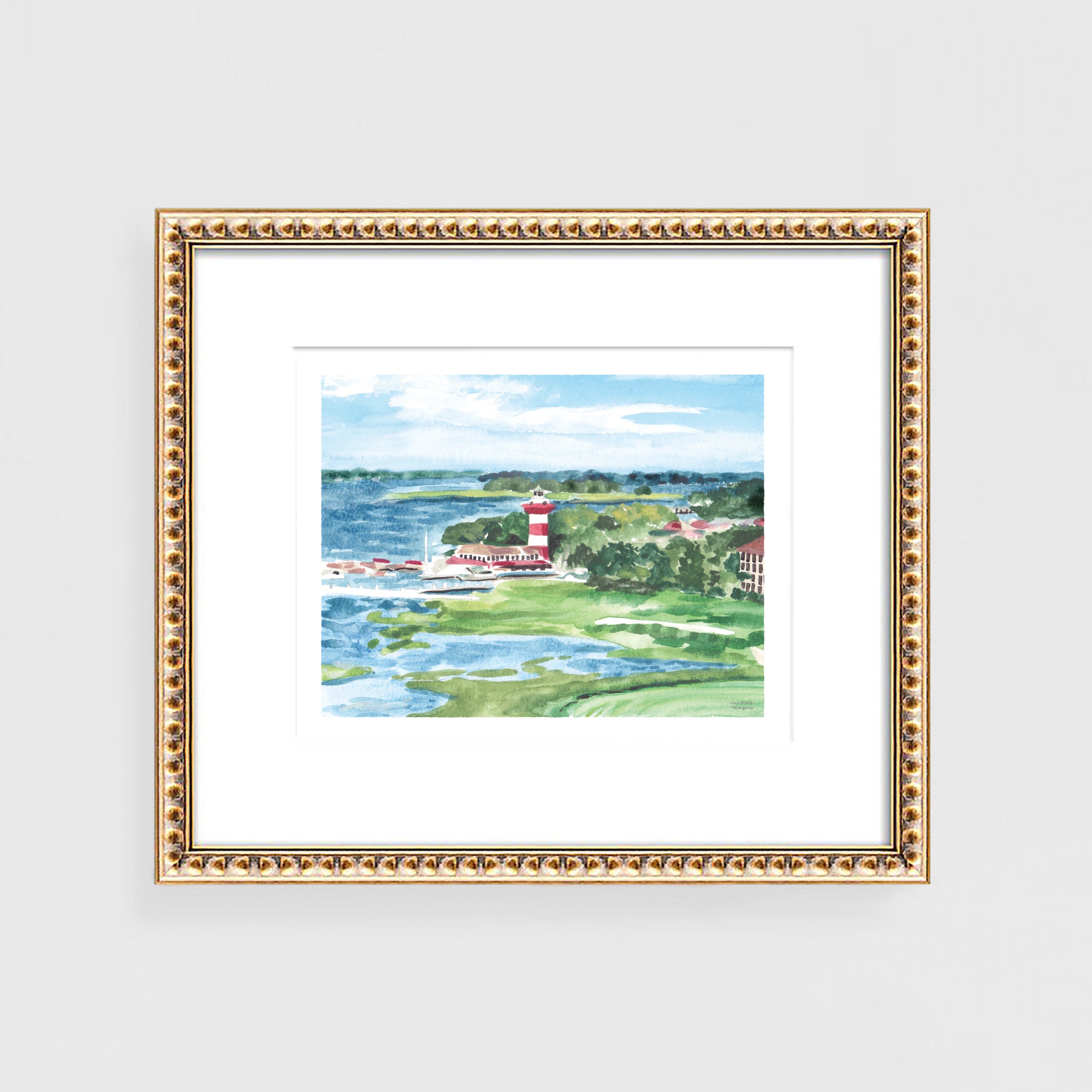 Watercolor Harbour Town in The Sea Pines Resort at Hilton Head Island Art Print