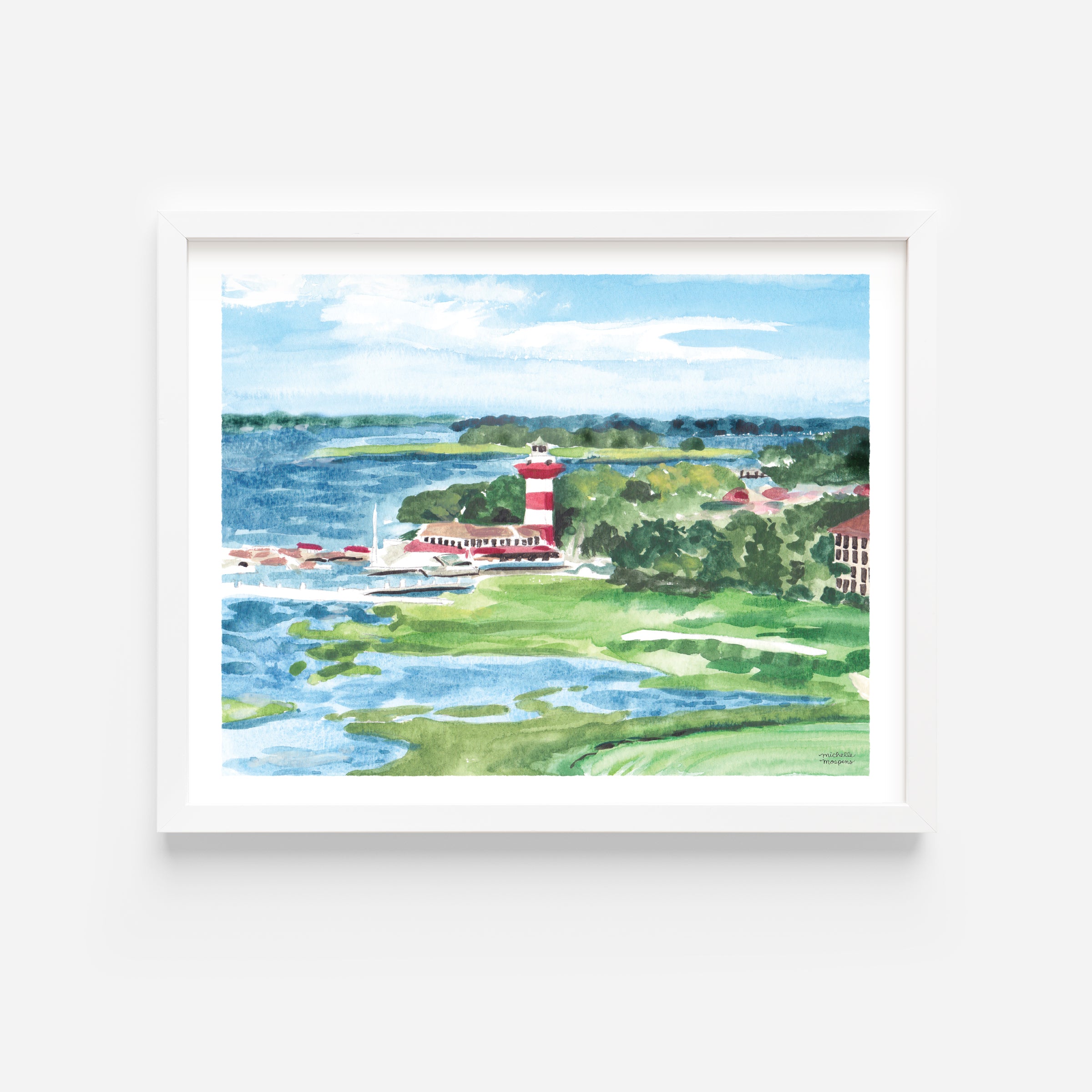 Watercolor Harbour Town in The Sea Pines Resort at Hilton Head Island Art Print