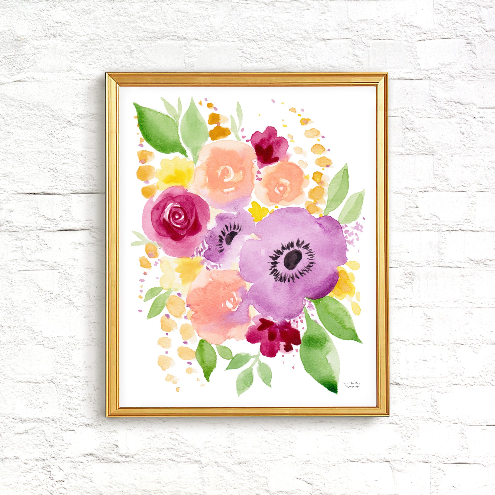 Just Peachy Floral Watercolor Wall Art Print