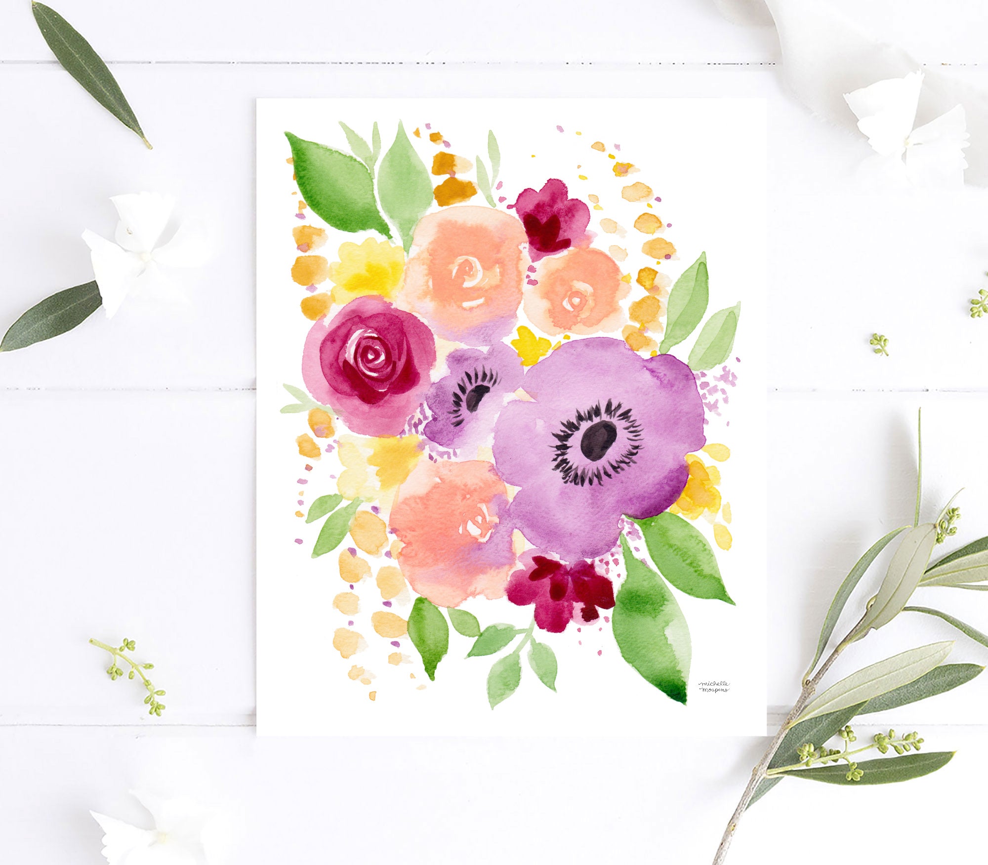 Just Peachy Floral Watercolor Wall Art Print