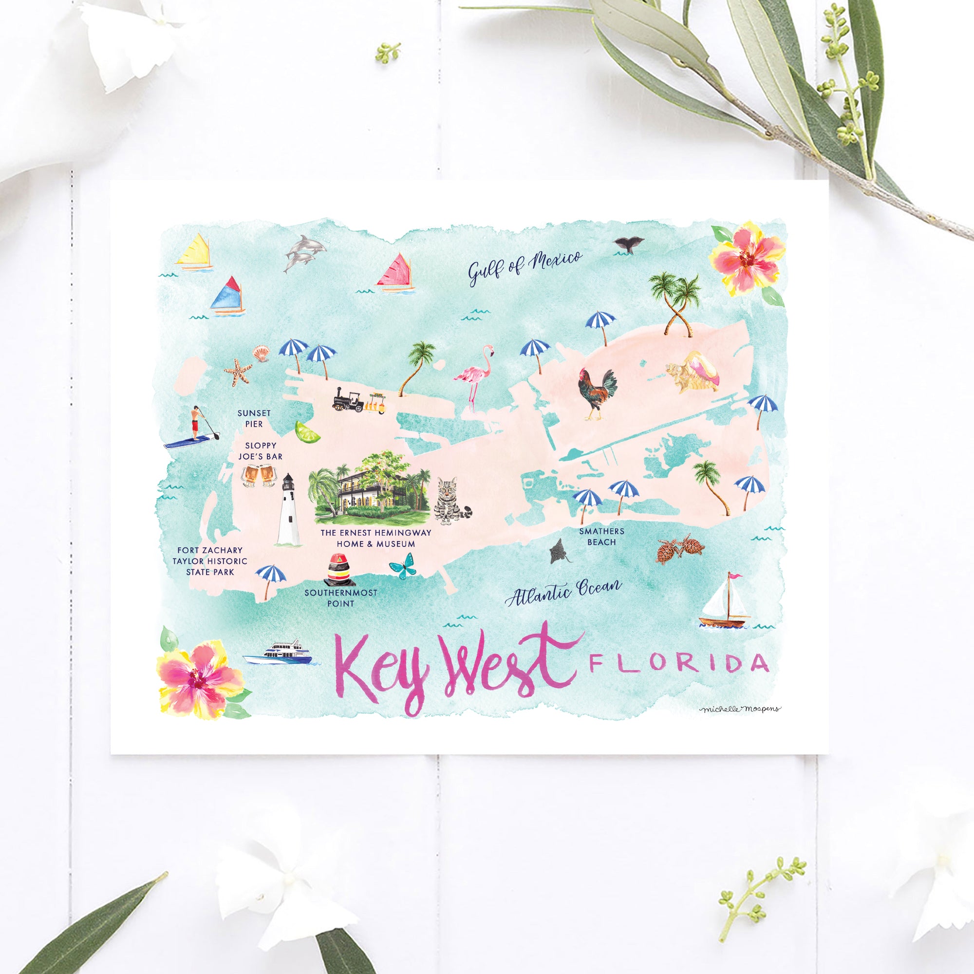 Key West Florida Map Art Print