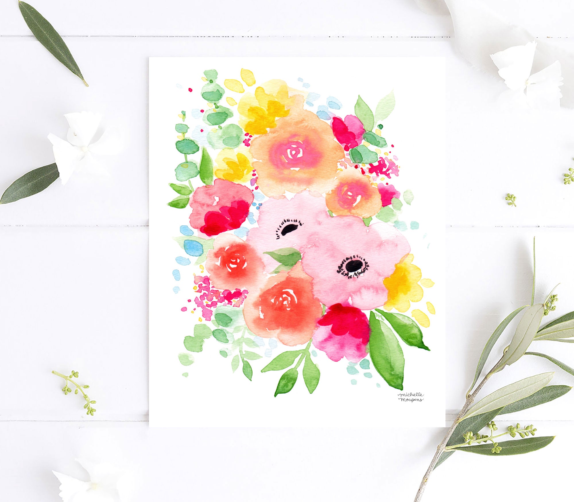 Long Lasting Flowers Watercolor Wall Art Print