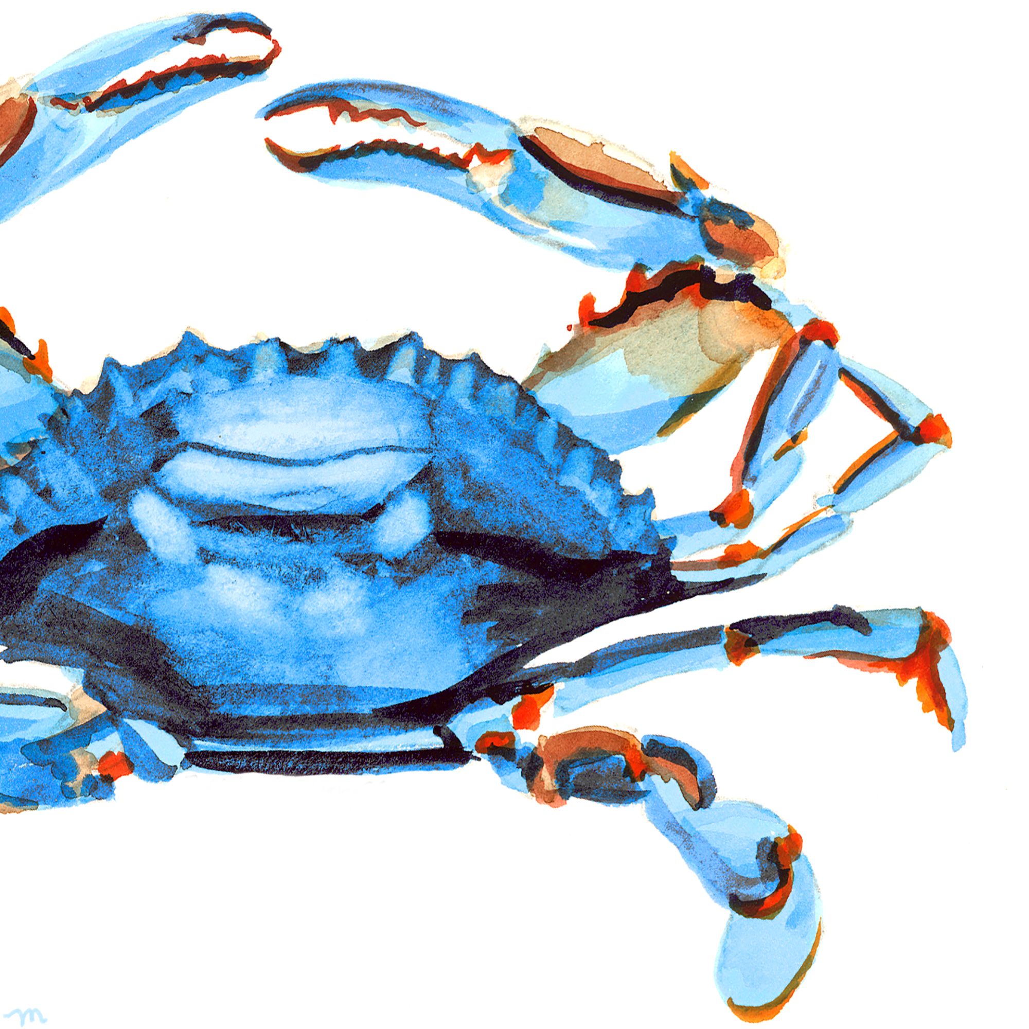 Watercolor Bright Blue Crab Coastal Wall Art Print - Michelle Mospens