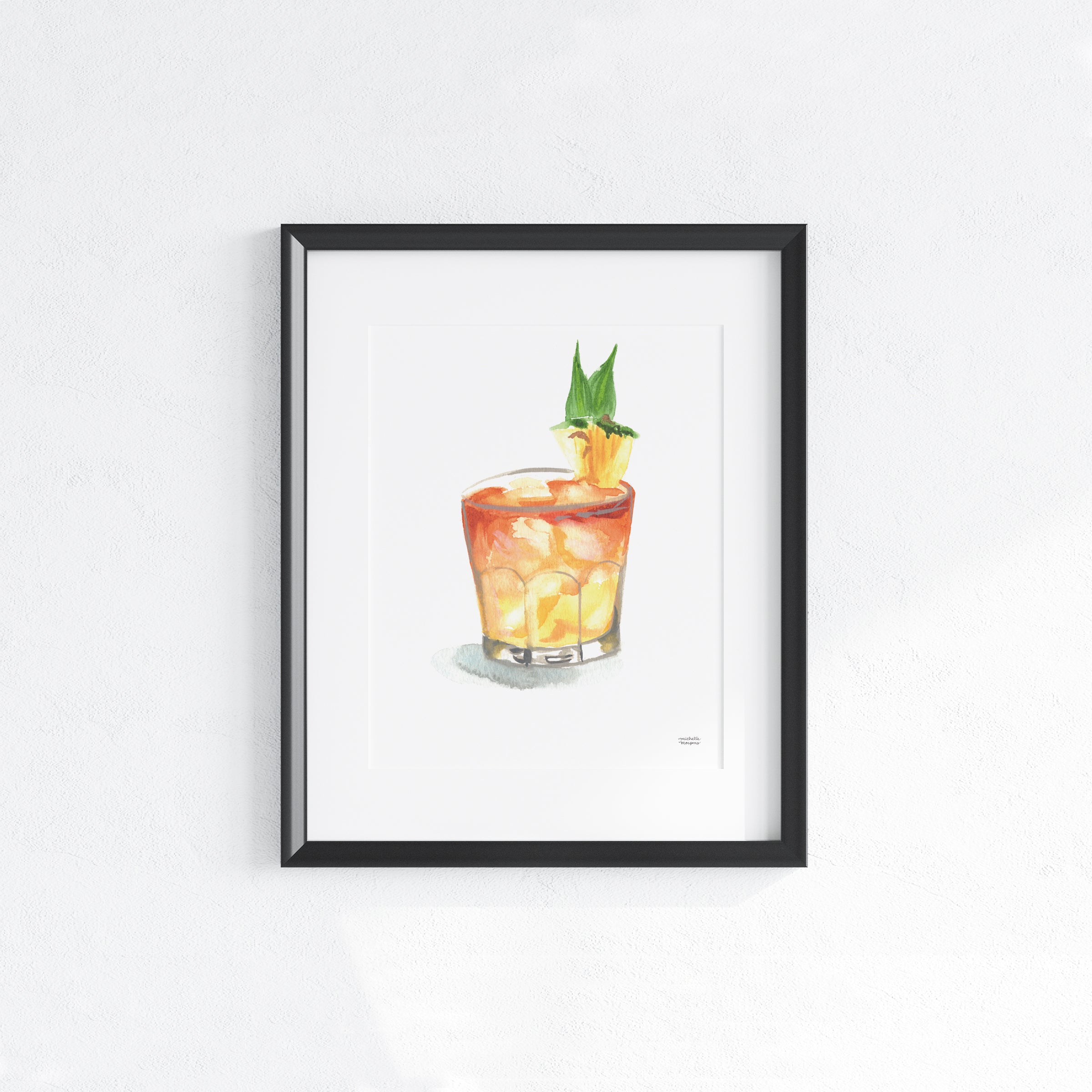 Mai Tai Rum Cocktail Watercolor Art Print | Bar Cart Decor