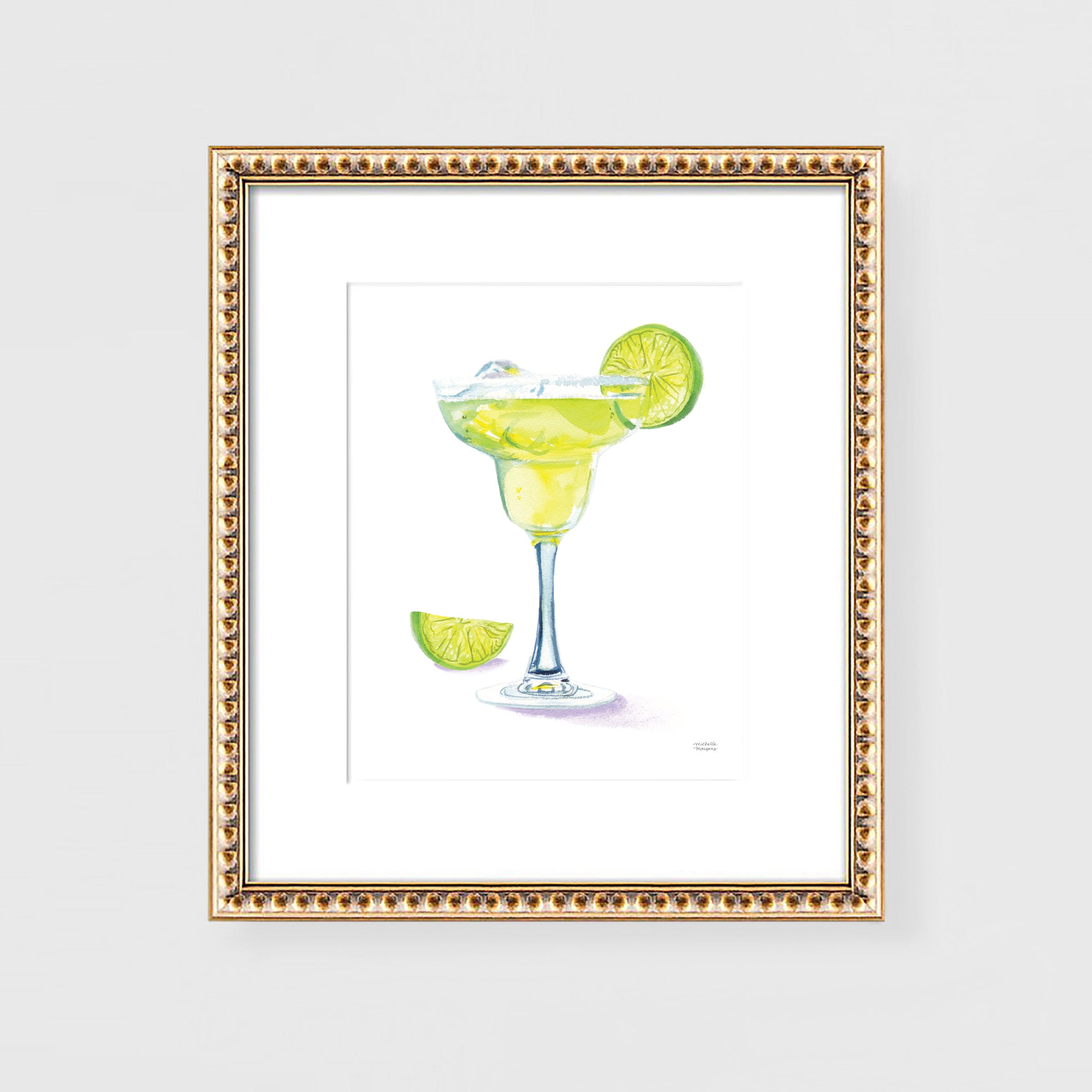 Cute Watercolor Margarita Bar Cart Decor Unframed Cocktail Wall Art Print - Michelle Mospens
