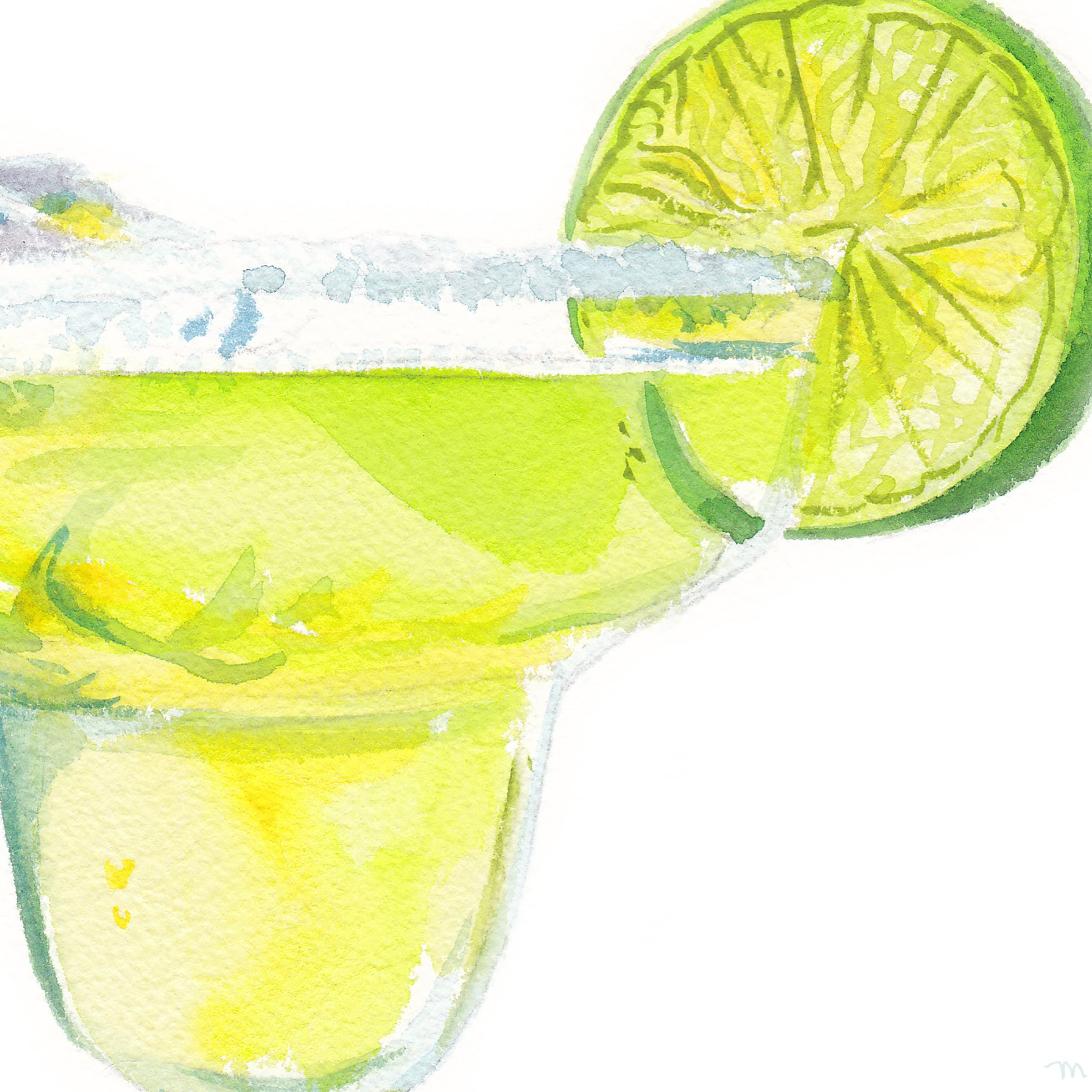 Cute Watercolor Margarita Bar Cart Decor Unframed Cocktail Wall Art Print - Michelle Mospens