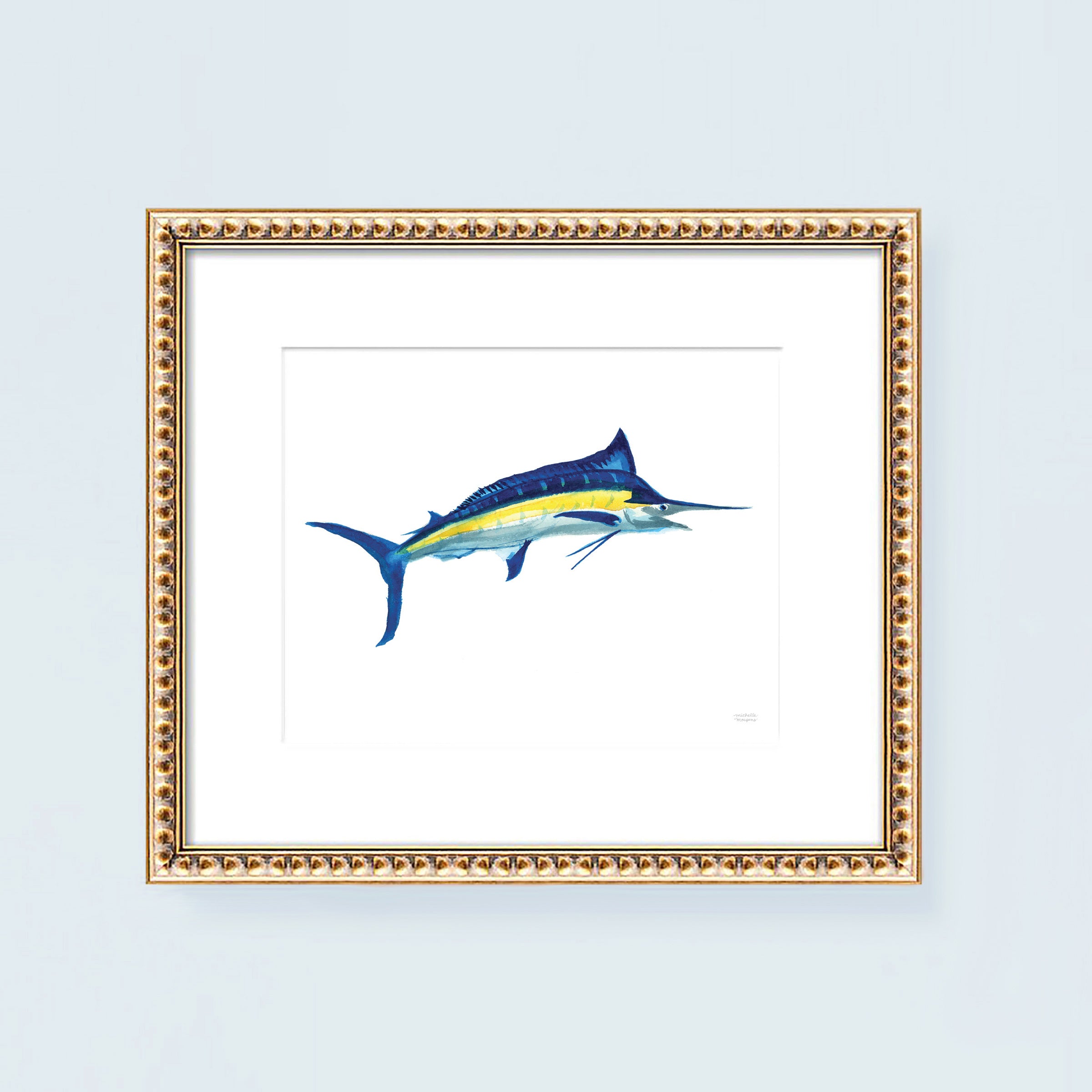 Watercolor Blue Marlin Fish Coastal Wall Art Print Unframed - Michelle Mospens