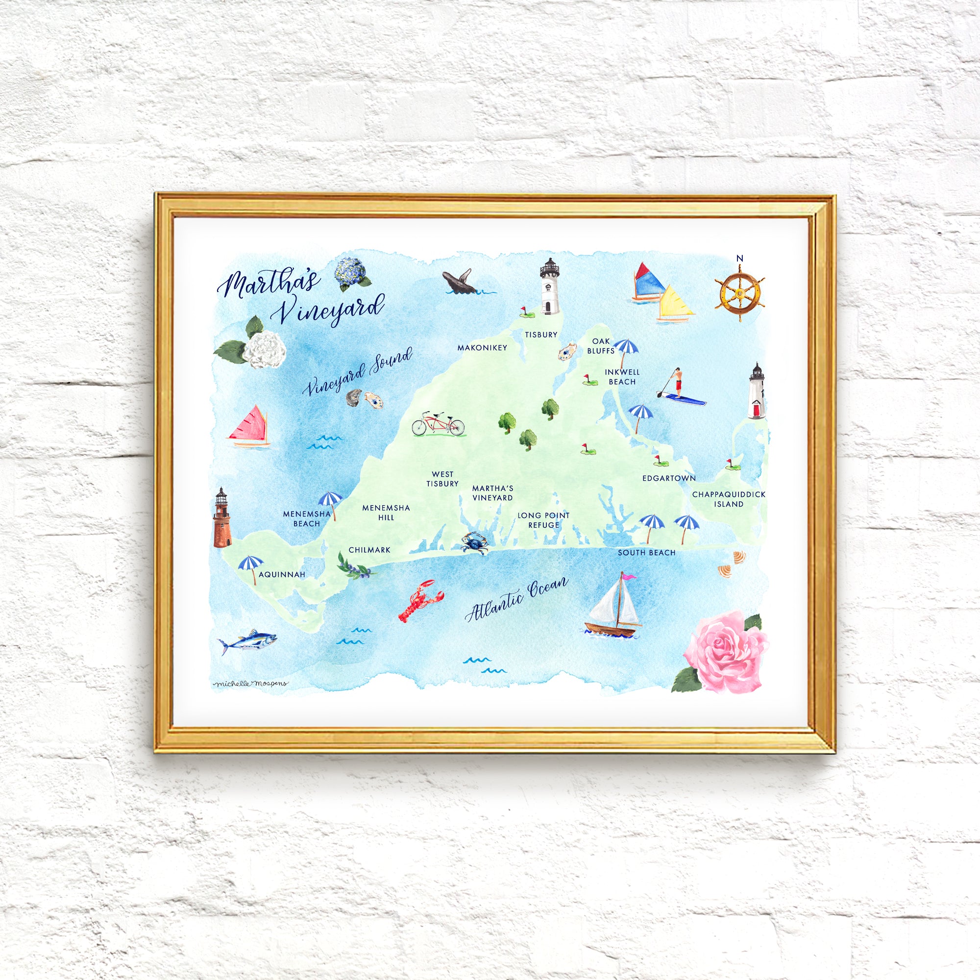 Martha's Vineyard Map Watercolor Wall Art