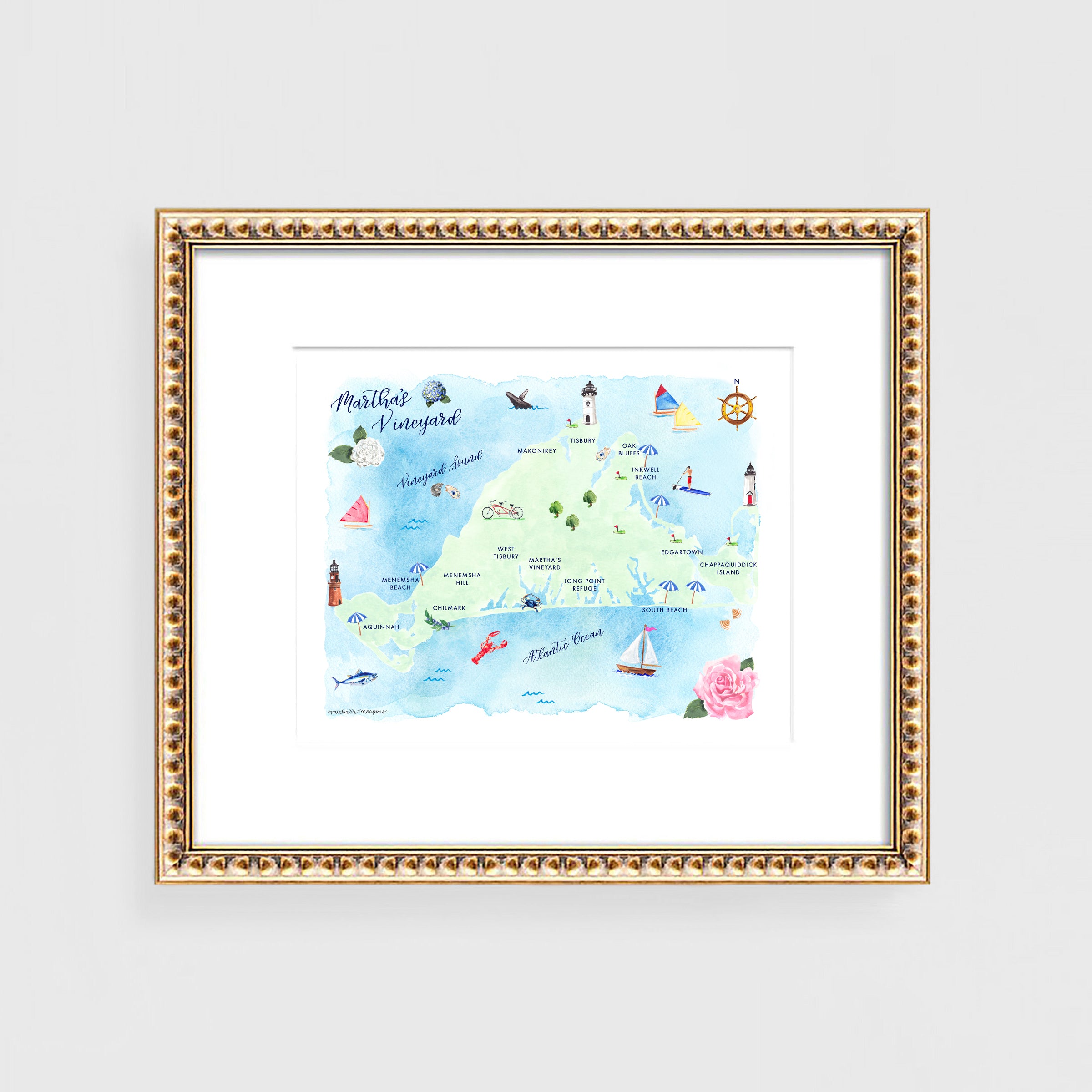 Martha's Vineyard Map Watercolor Wall Art
