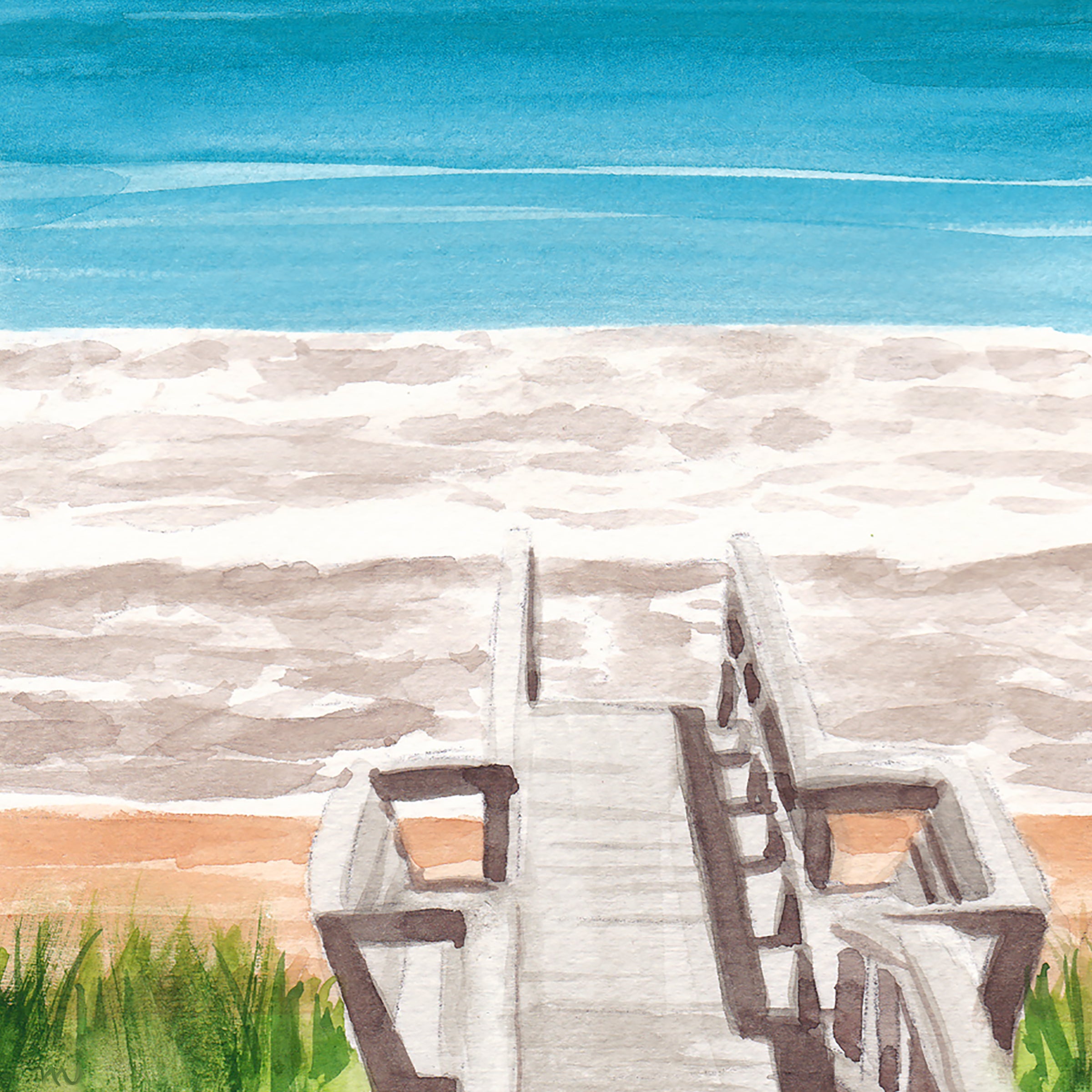 Beach Boardwalk Watercolor Art Print Coastal Decor