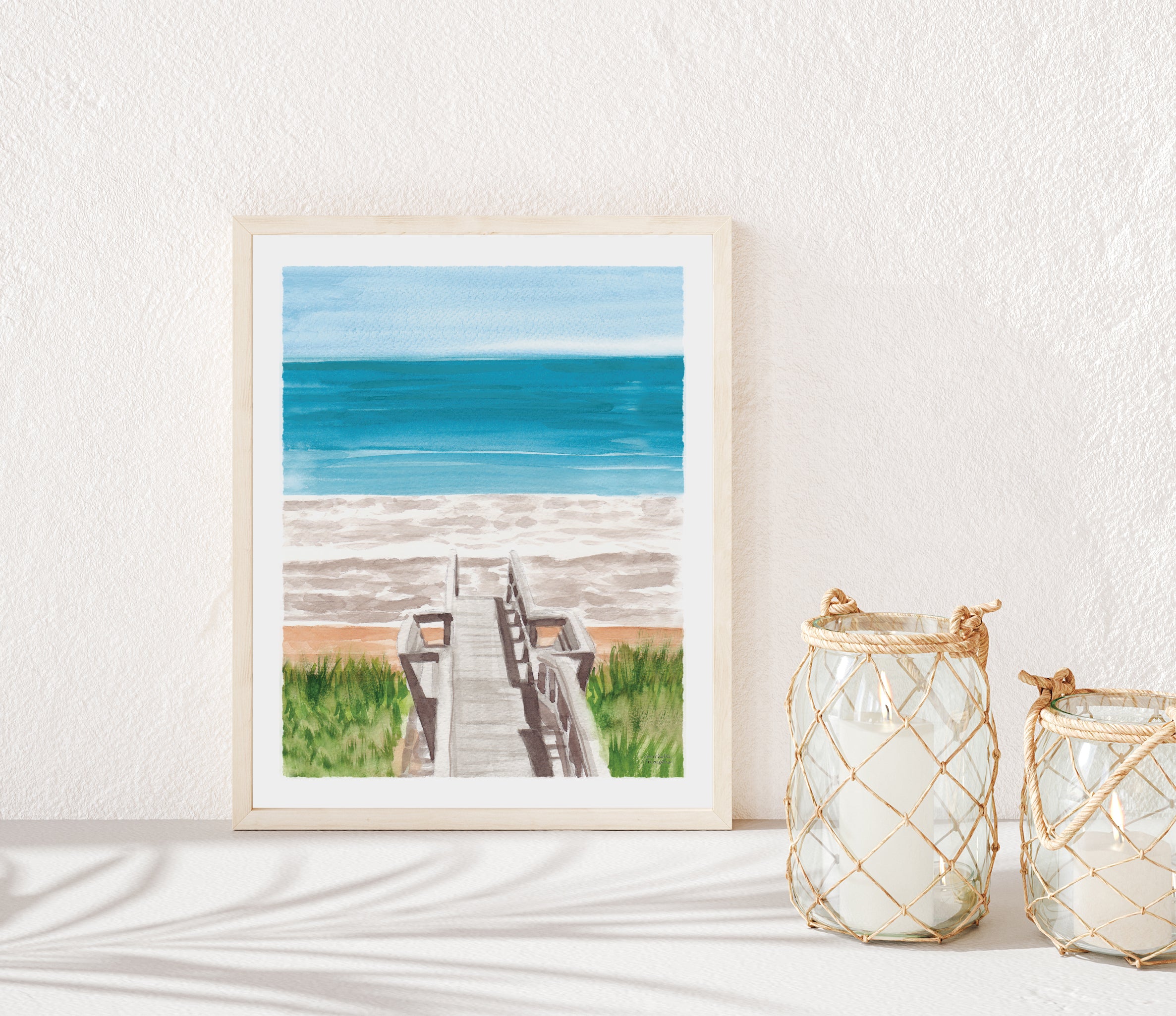 Beach Boardwalk Watercolor Art Print Coastal Decor