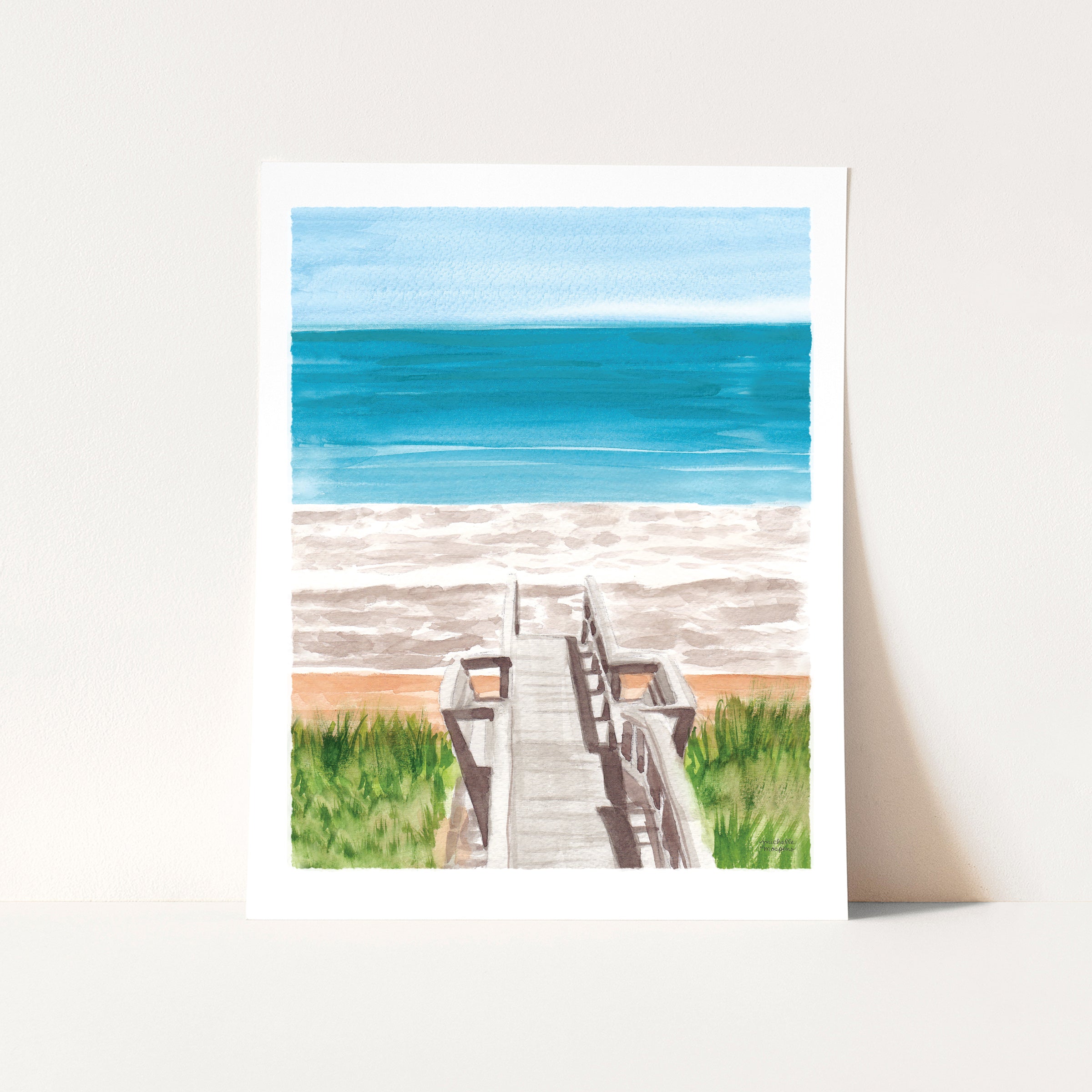 Beach Boardwalk Watercolor Art Print Coastal Decor