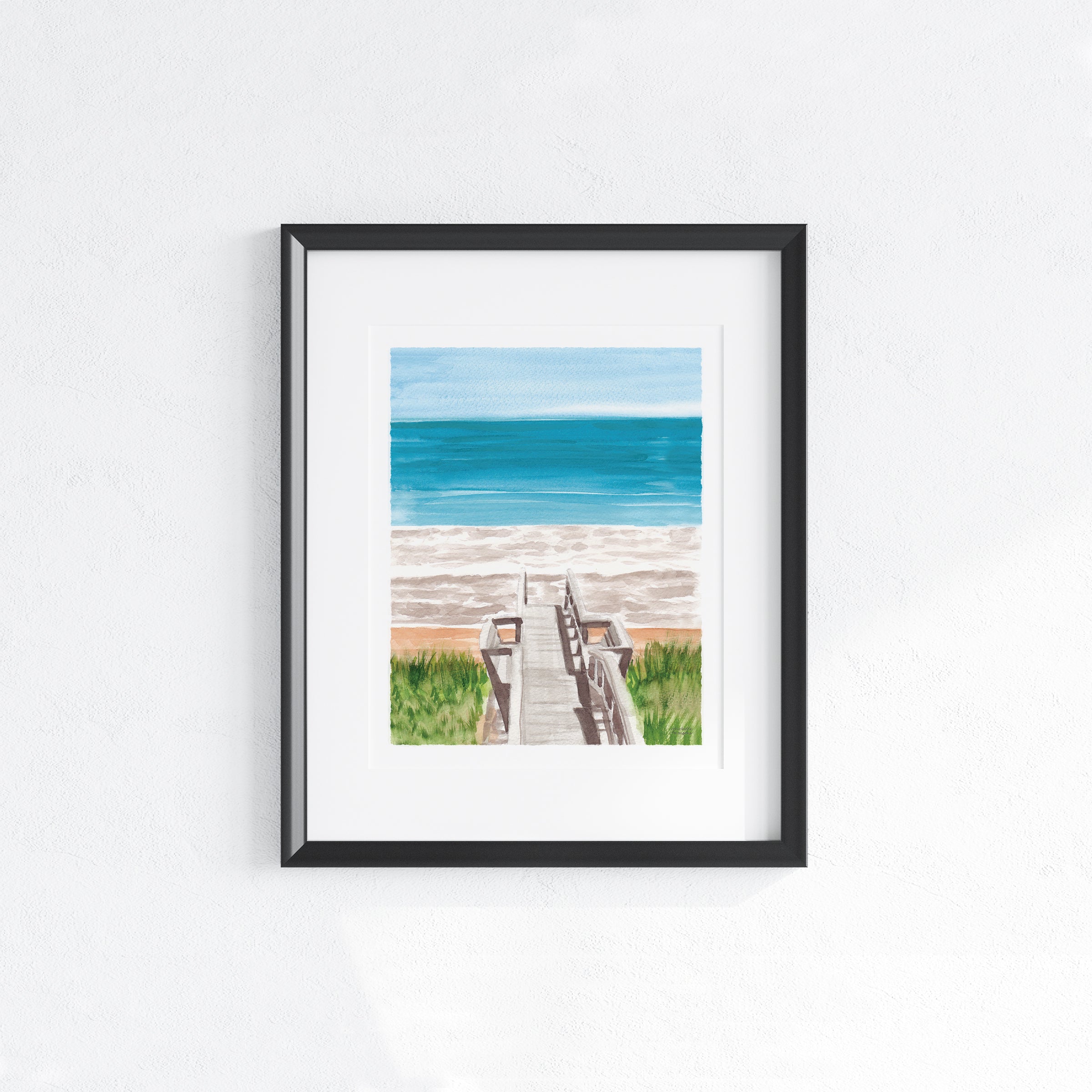 Beach Boardwalk Watercolor Art Print Coastal Decor