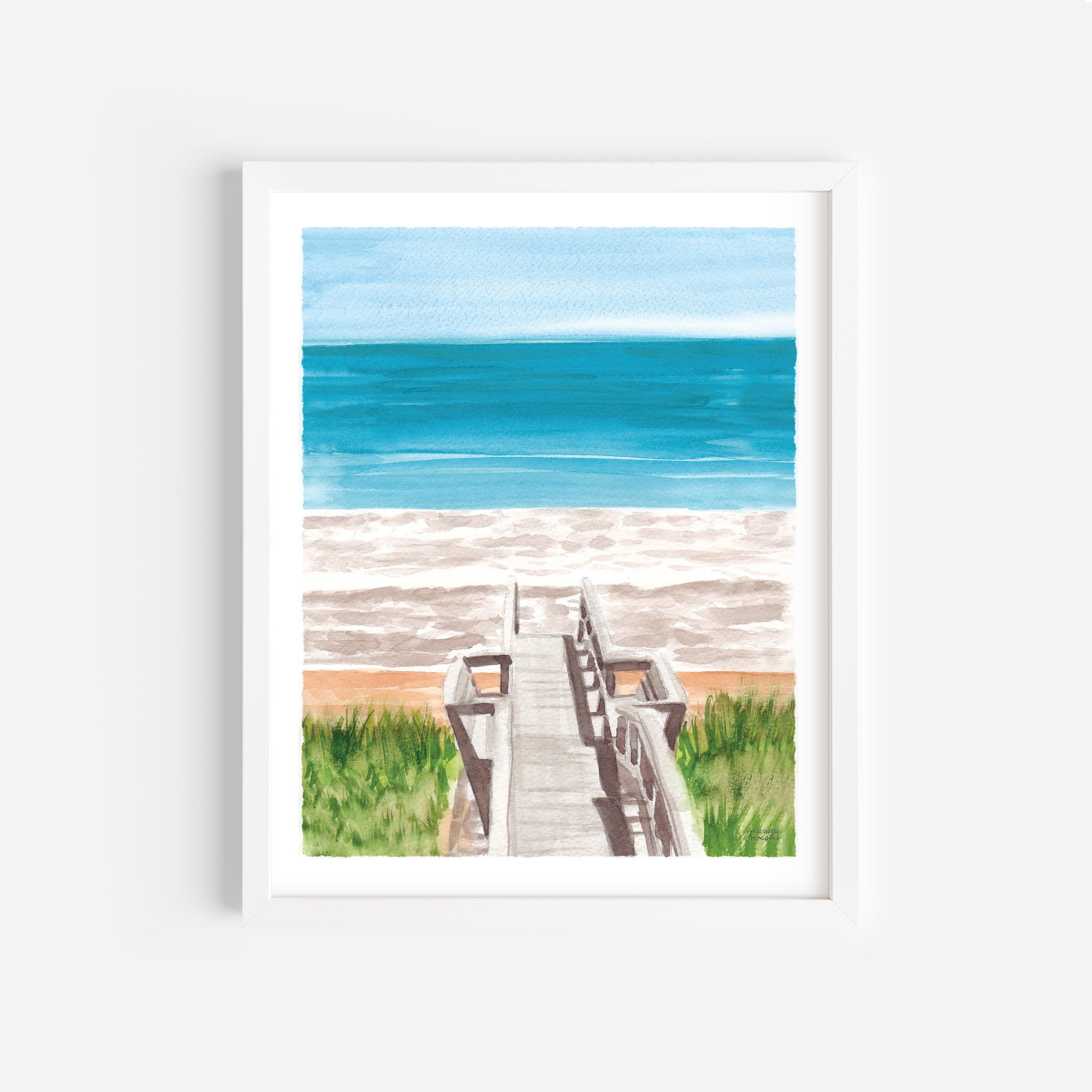 Beach Boardwalk Watercolor Art Print Coastal Decor