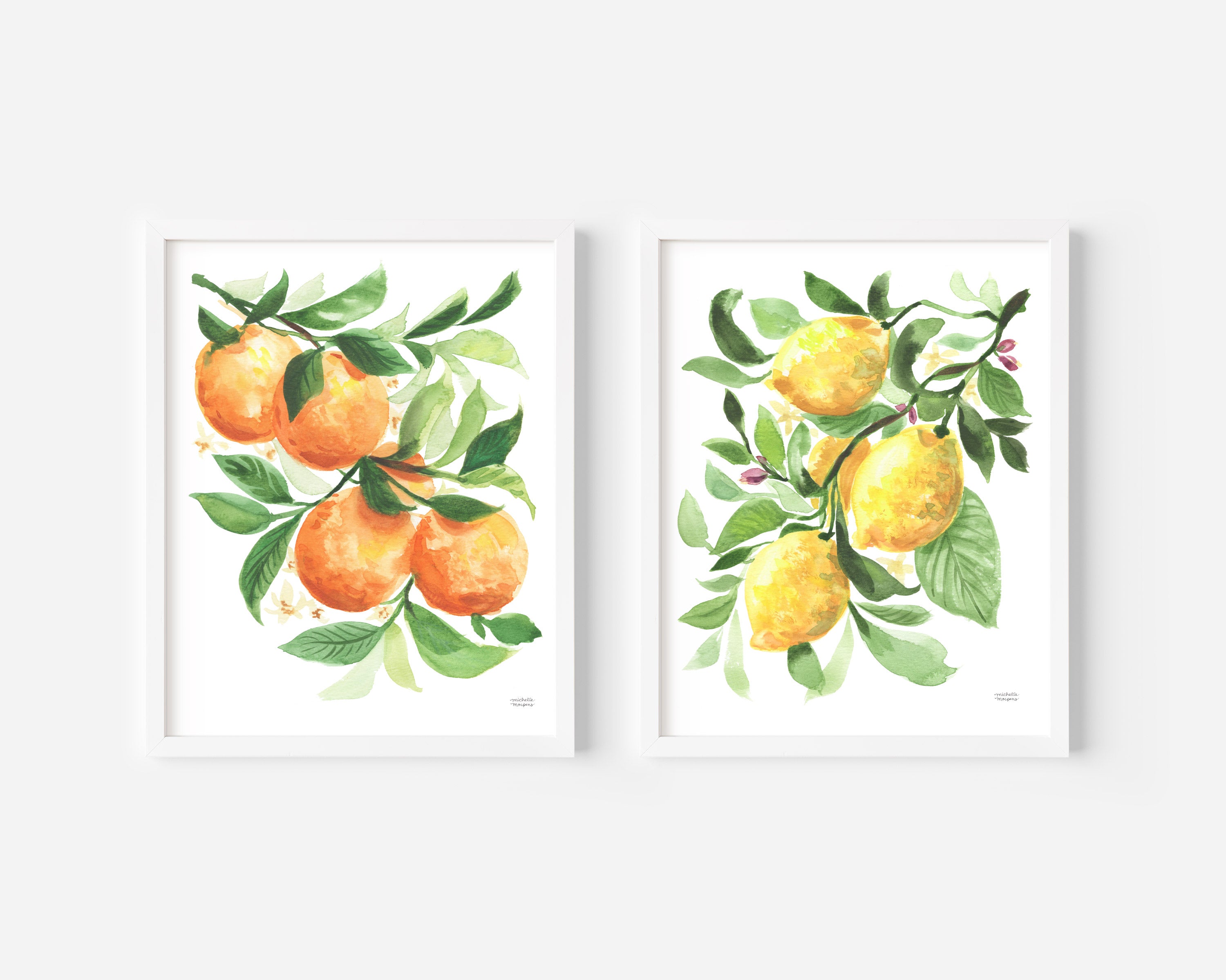 Watercolor Lemons and Oranges No. 1 Art Print Set