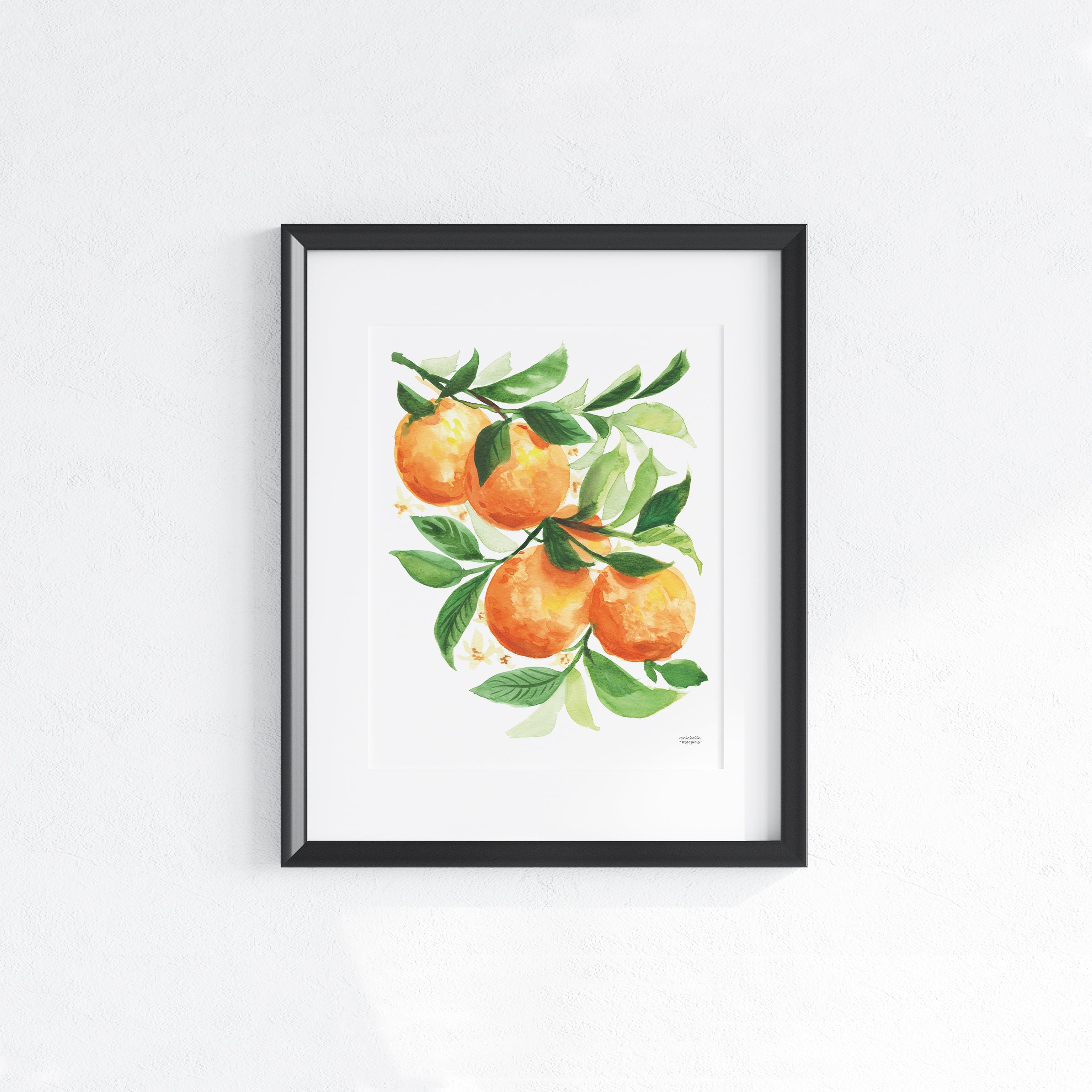Watercolor Oranges fruit kitchen wall art print. Watercolor painting by artist Michelle Mospens.