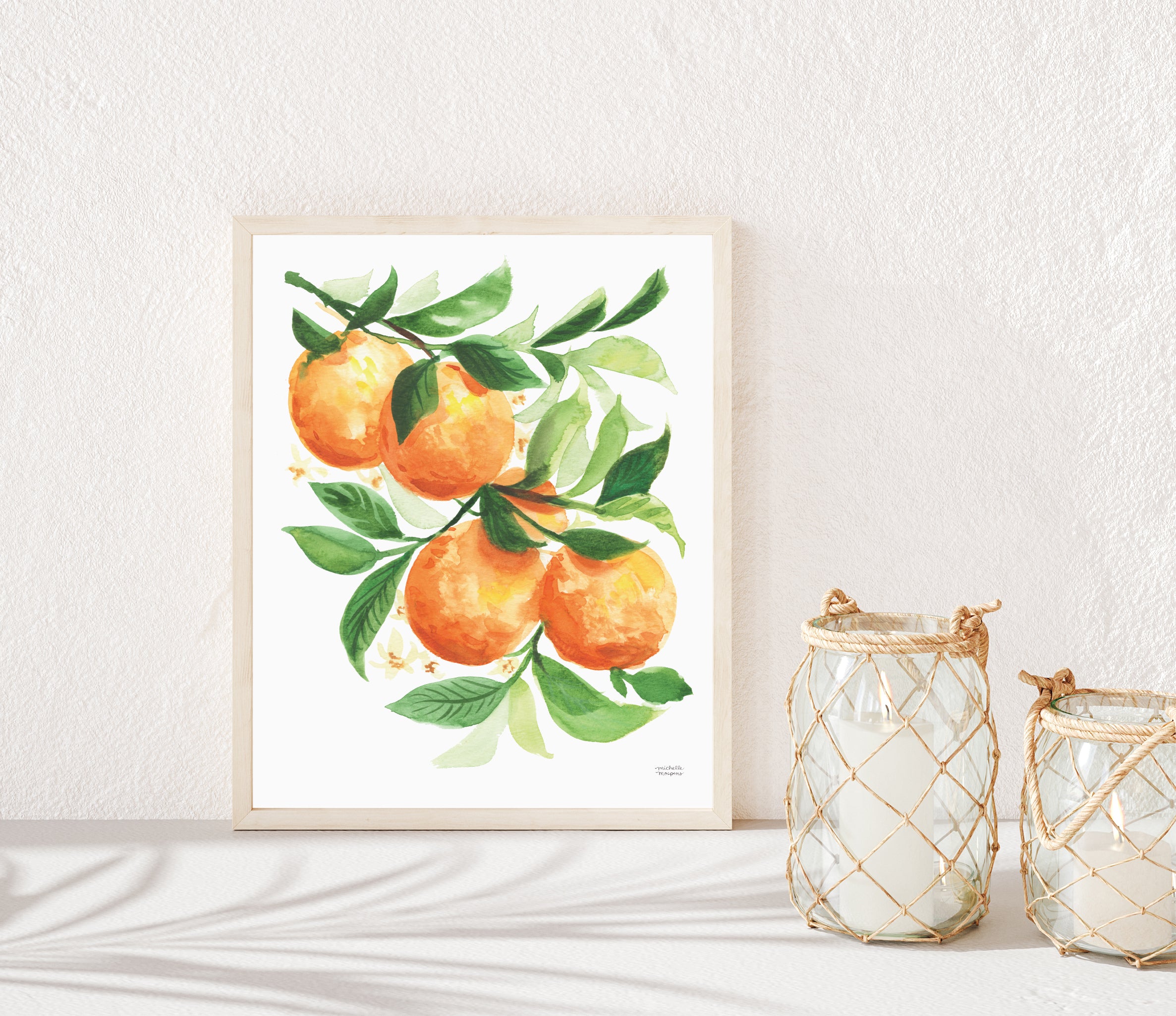 Watercolor Oranges fruit kitchen wall art print. Watercolor painting by artist Michelle Mospens.