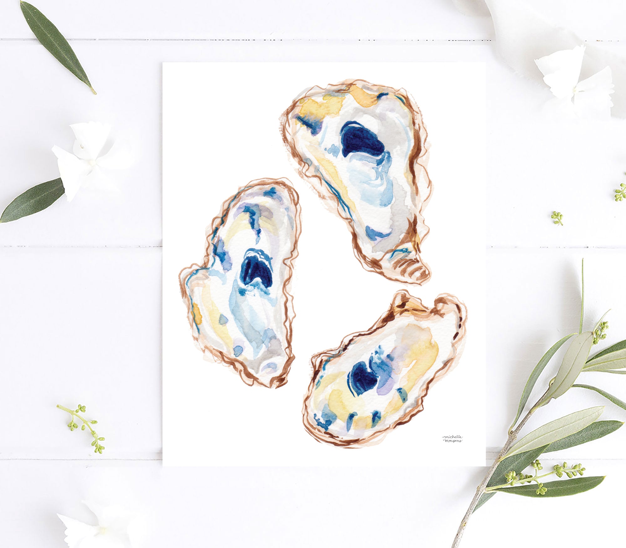 Watercolor Oyster Shells No3 Art Print