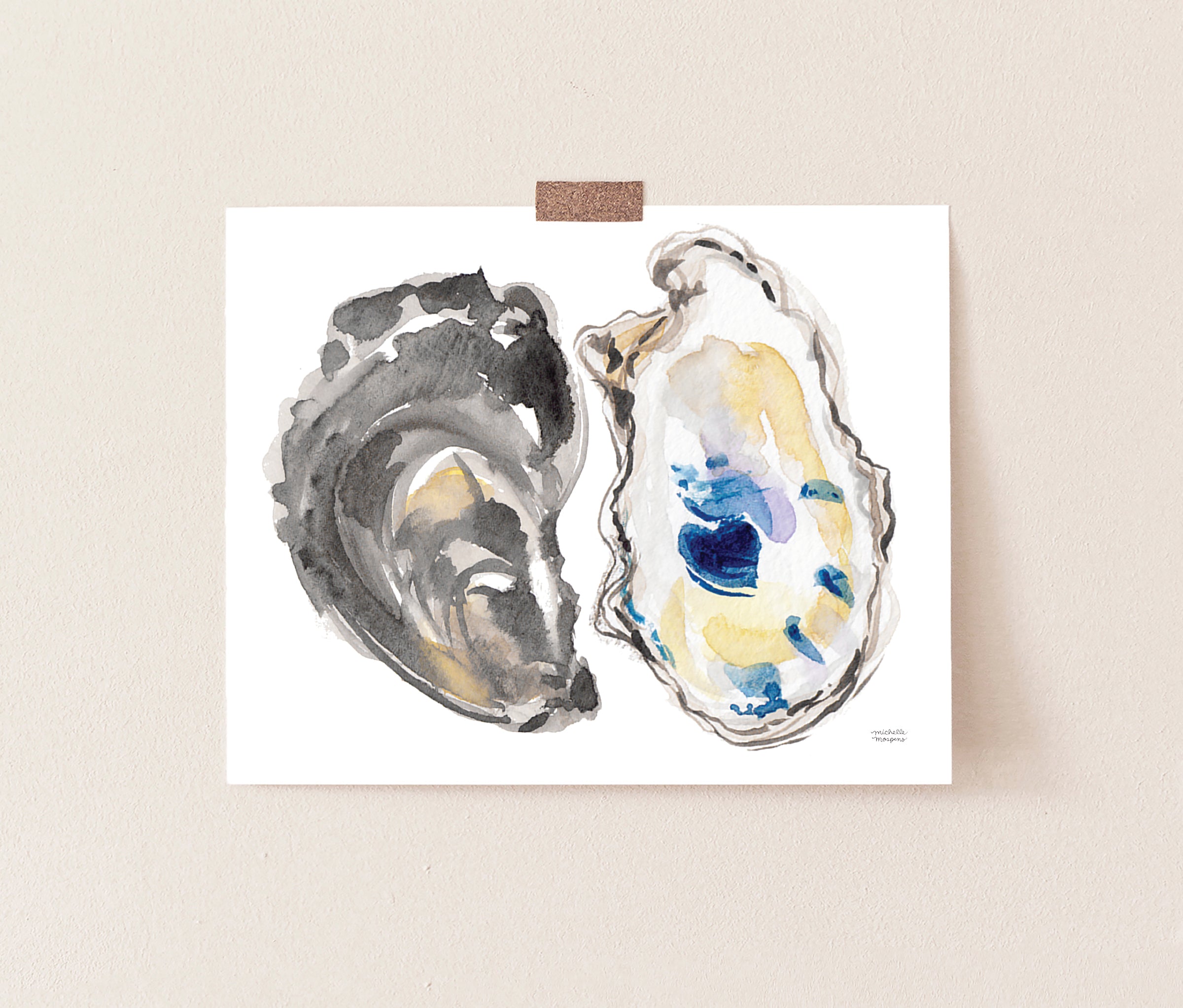 Watercolor Oysters No2 Unframed Wall Art Print Coastal Wall Decor