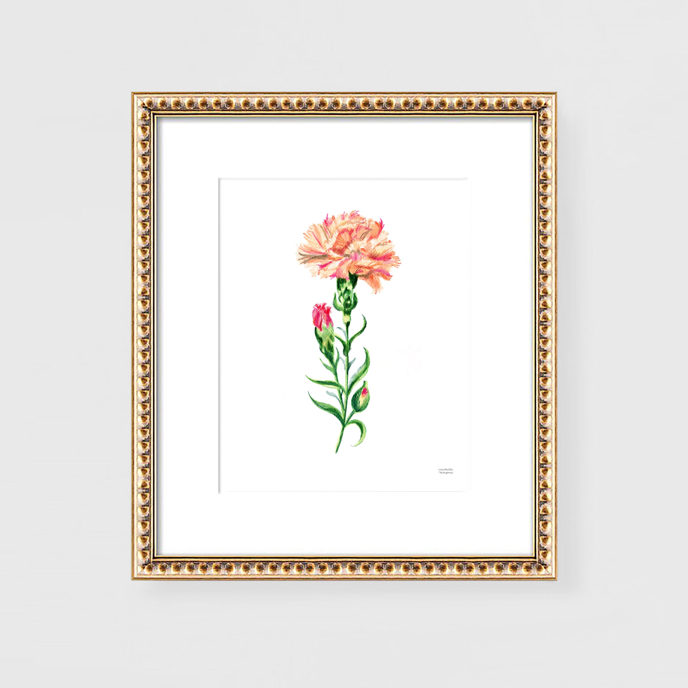 Peach Carnation Flower Art Print Unframed