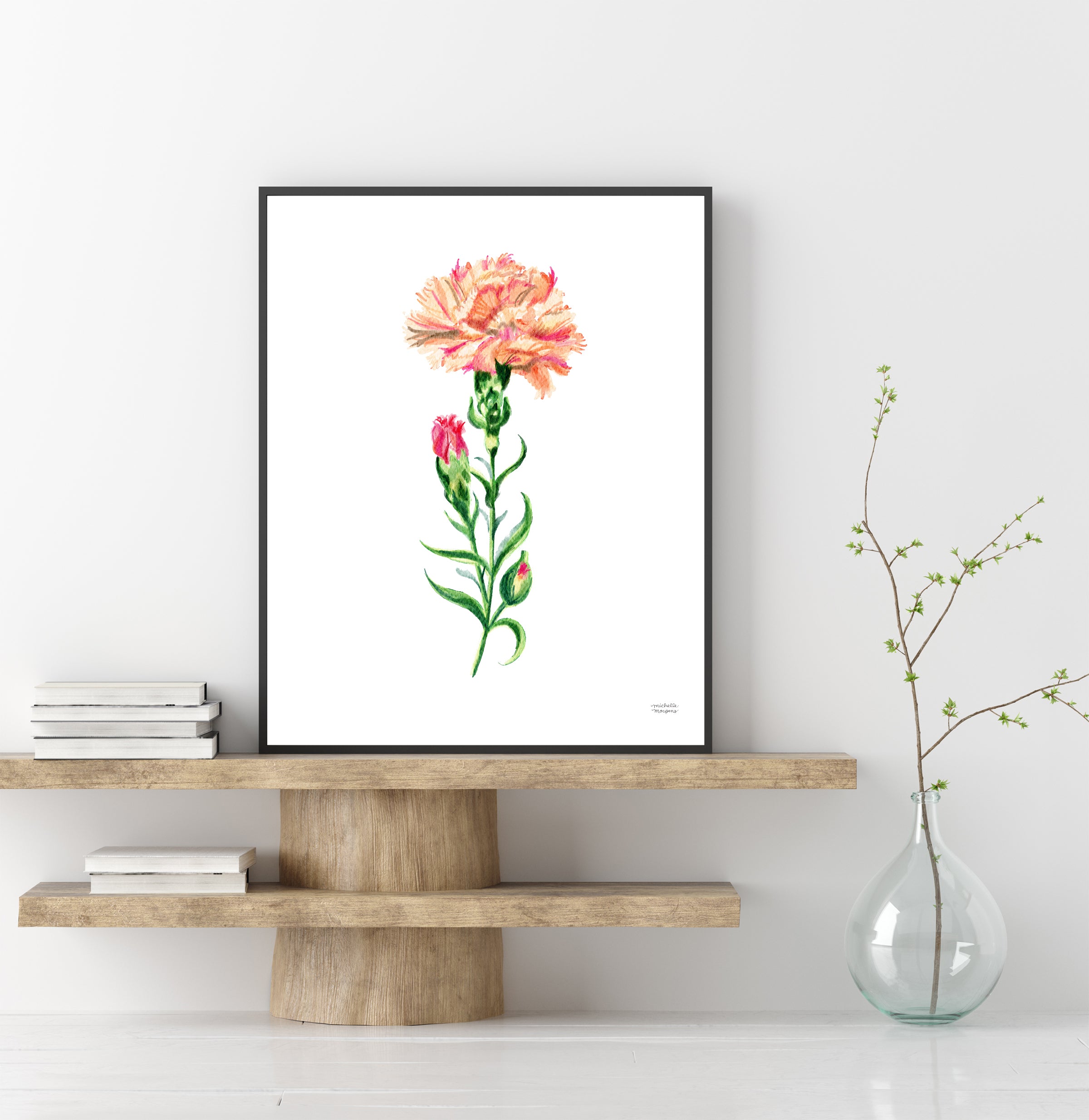 Peach Carnation Flower Art Print Unframed
