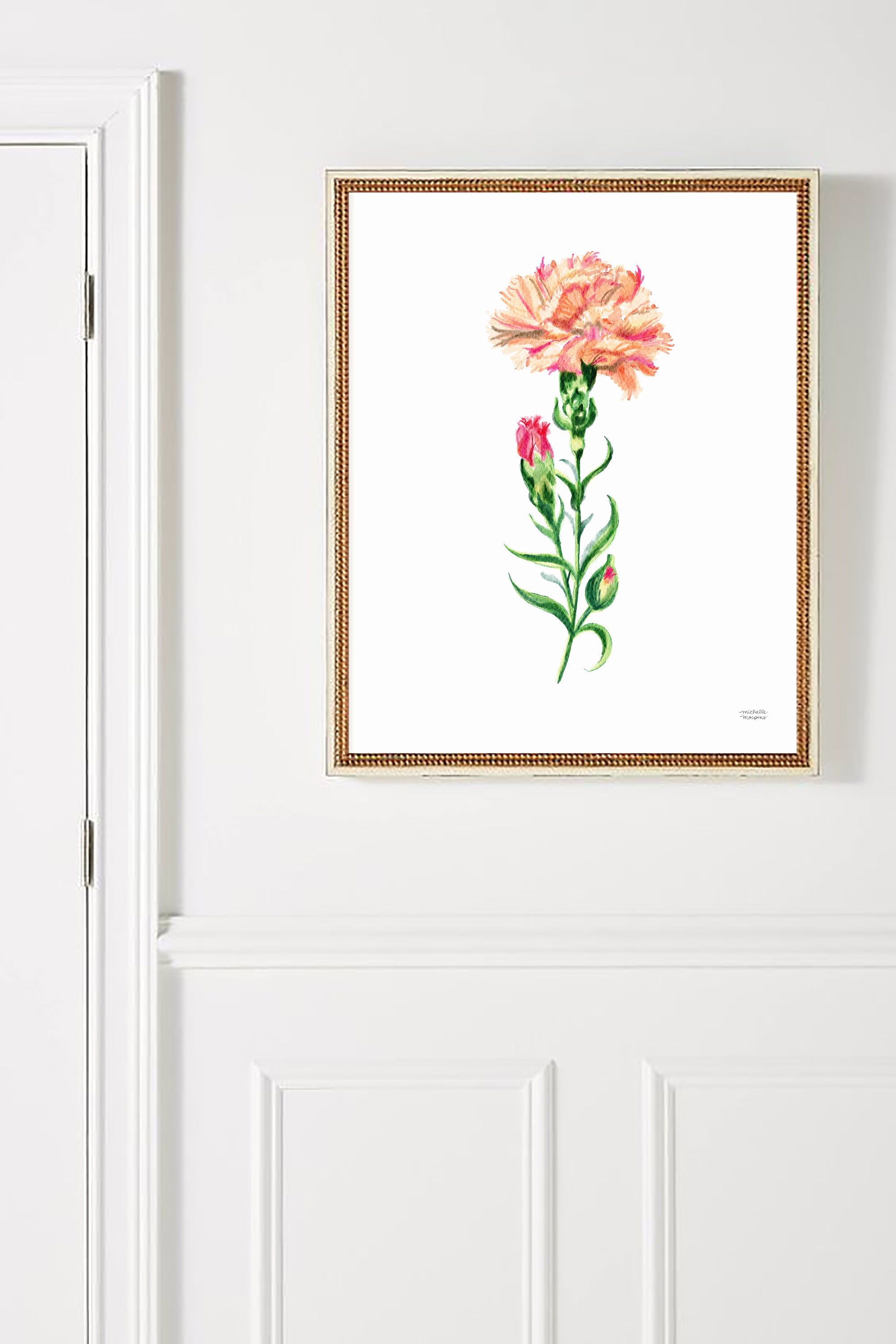 Peach Carnation Flower Art Print Unframed