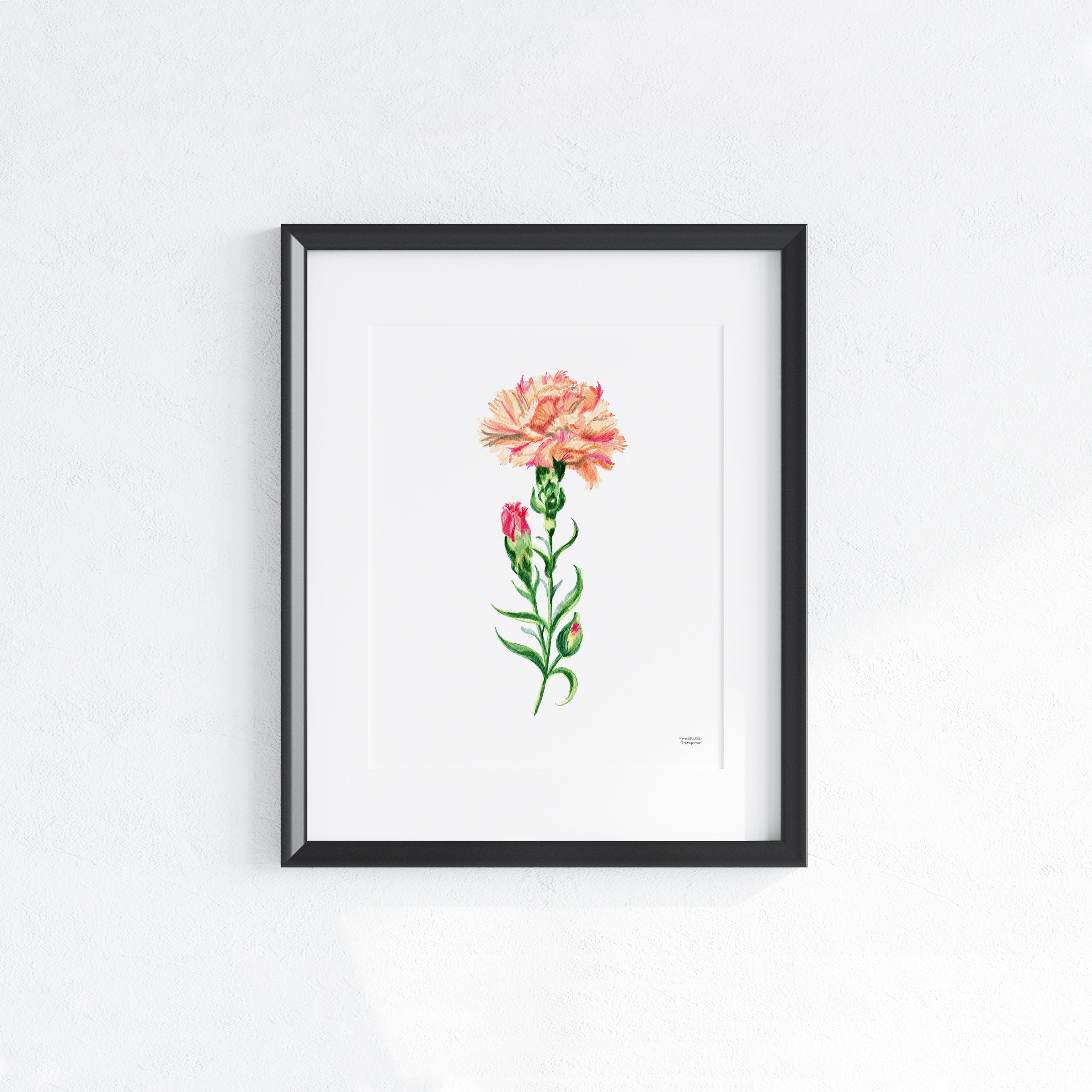 Peach Carnation Flower Art Print Unframed