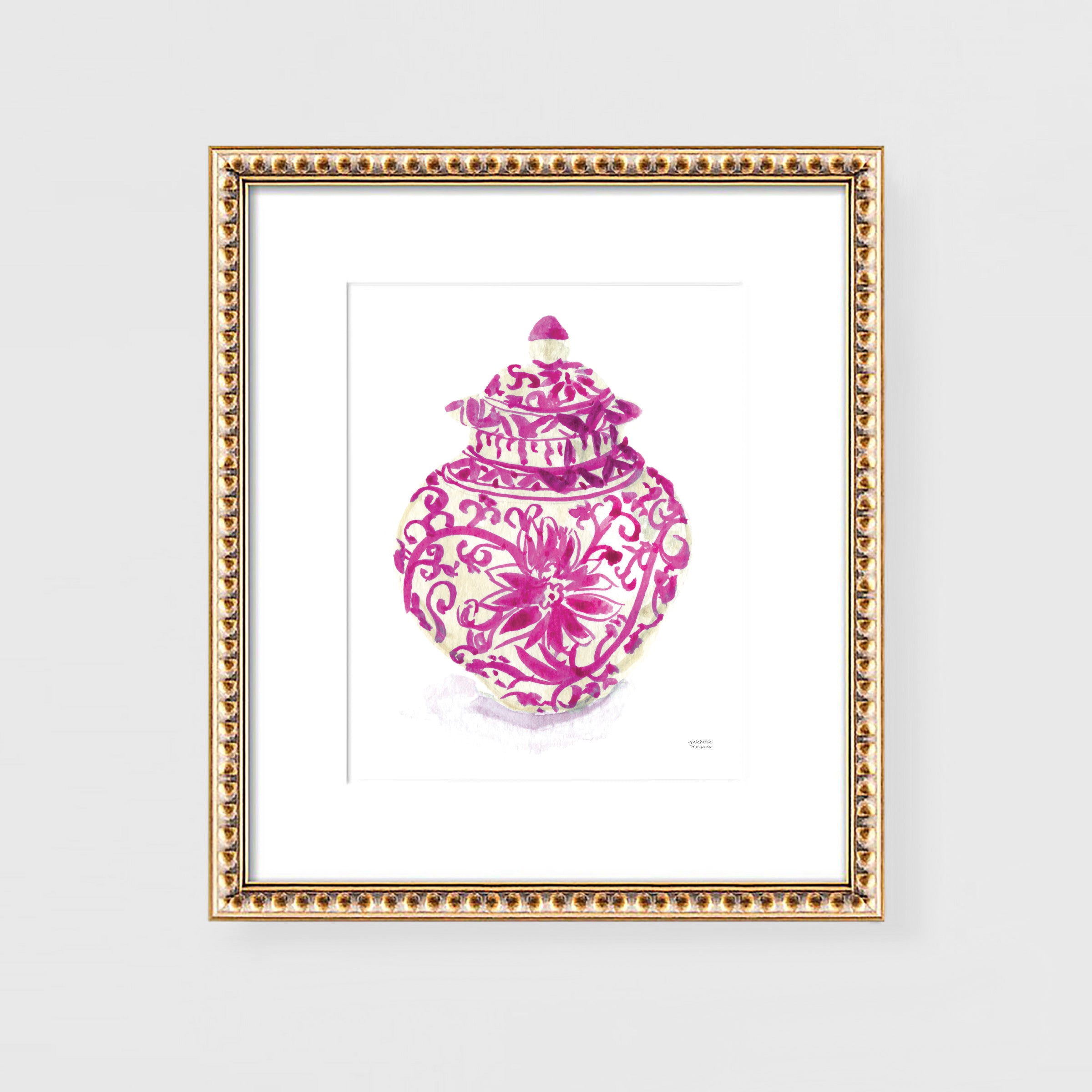 Watercolor Ginger Jar Art Print No. 4 in Pink Unframed