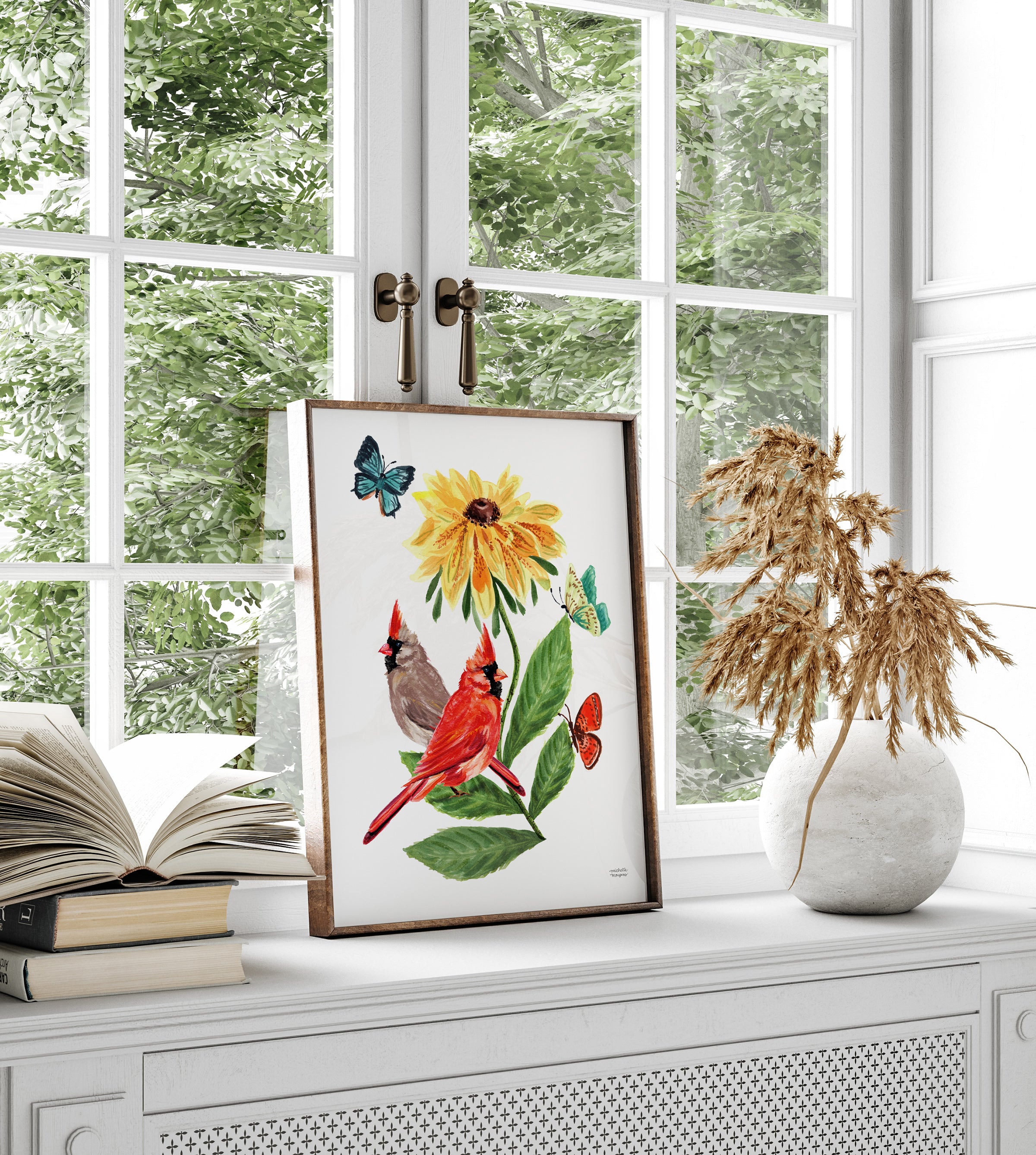 Mr. and Mrs. Cardinal Birds Watercolor Unframed Wall Art Print by Michelle Mospens