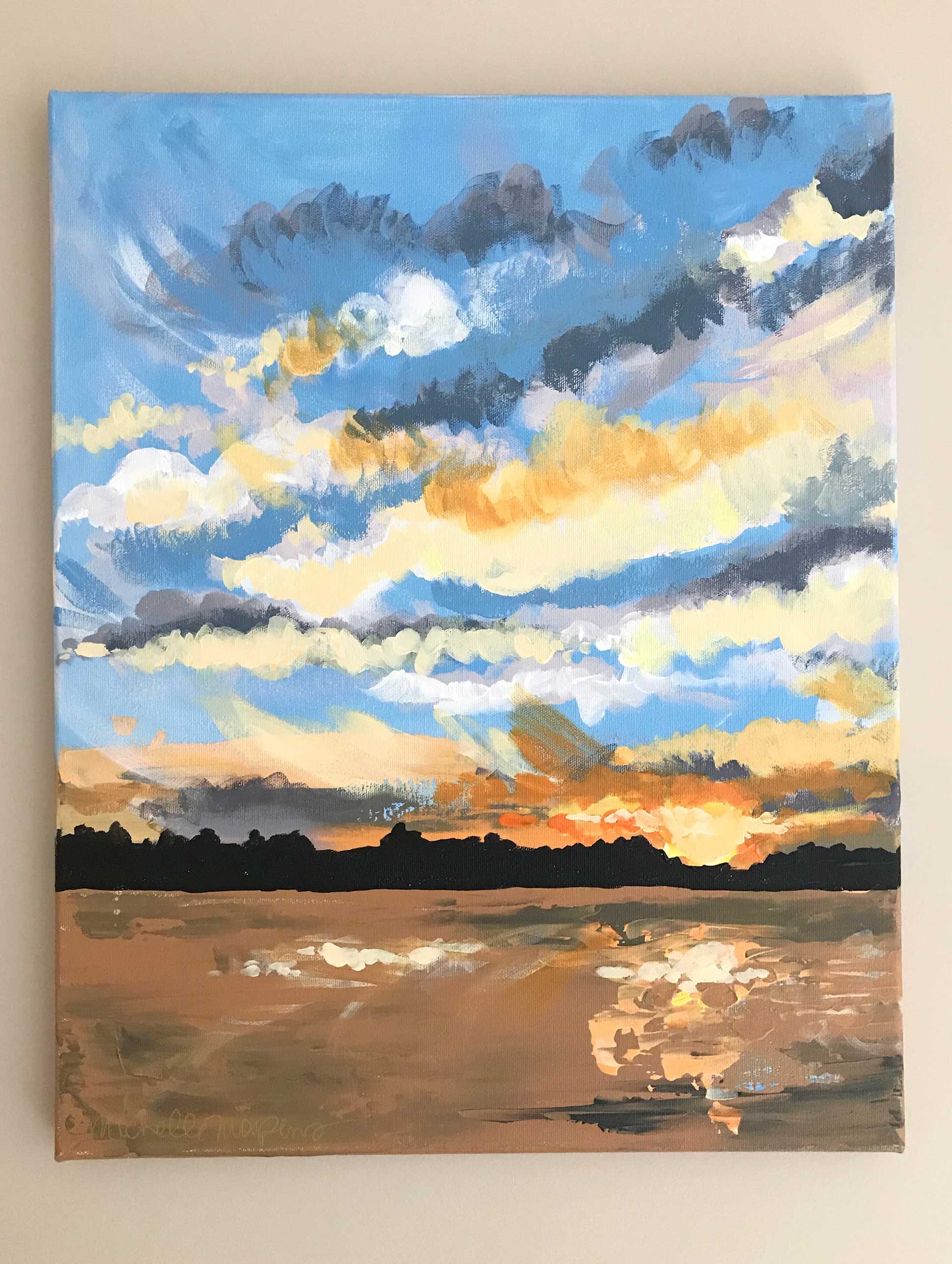 Rose Moon No. 2 | Lake Sunset Original Large Canvas Painting
