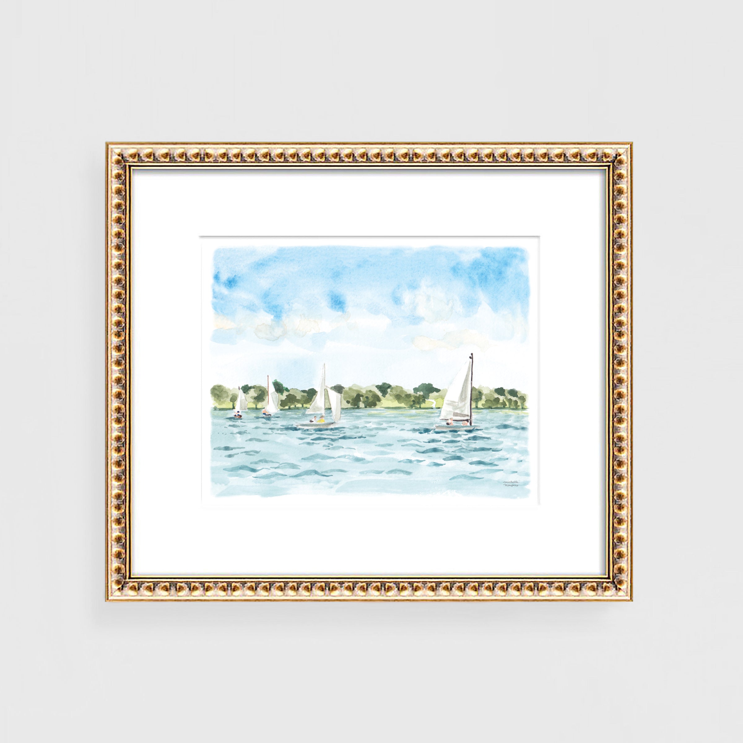 Sailing No. 1 Sailboats Watercolor Painting Art Print by Michelle Mospens.