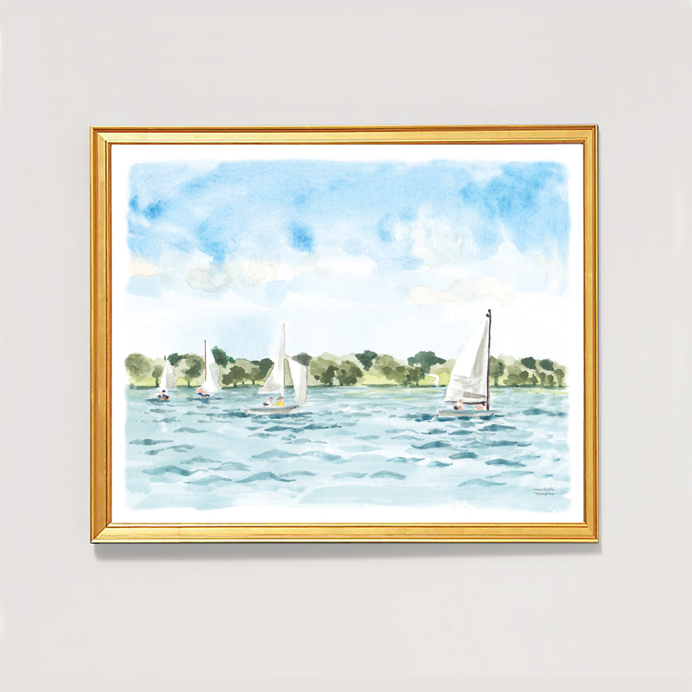 Sailing No. 1 Sailboats Watercolor Painting Art Print by Michelle Mospens.