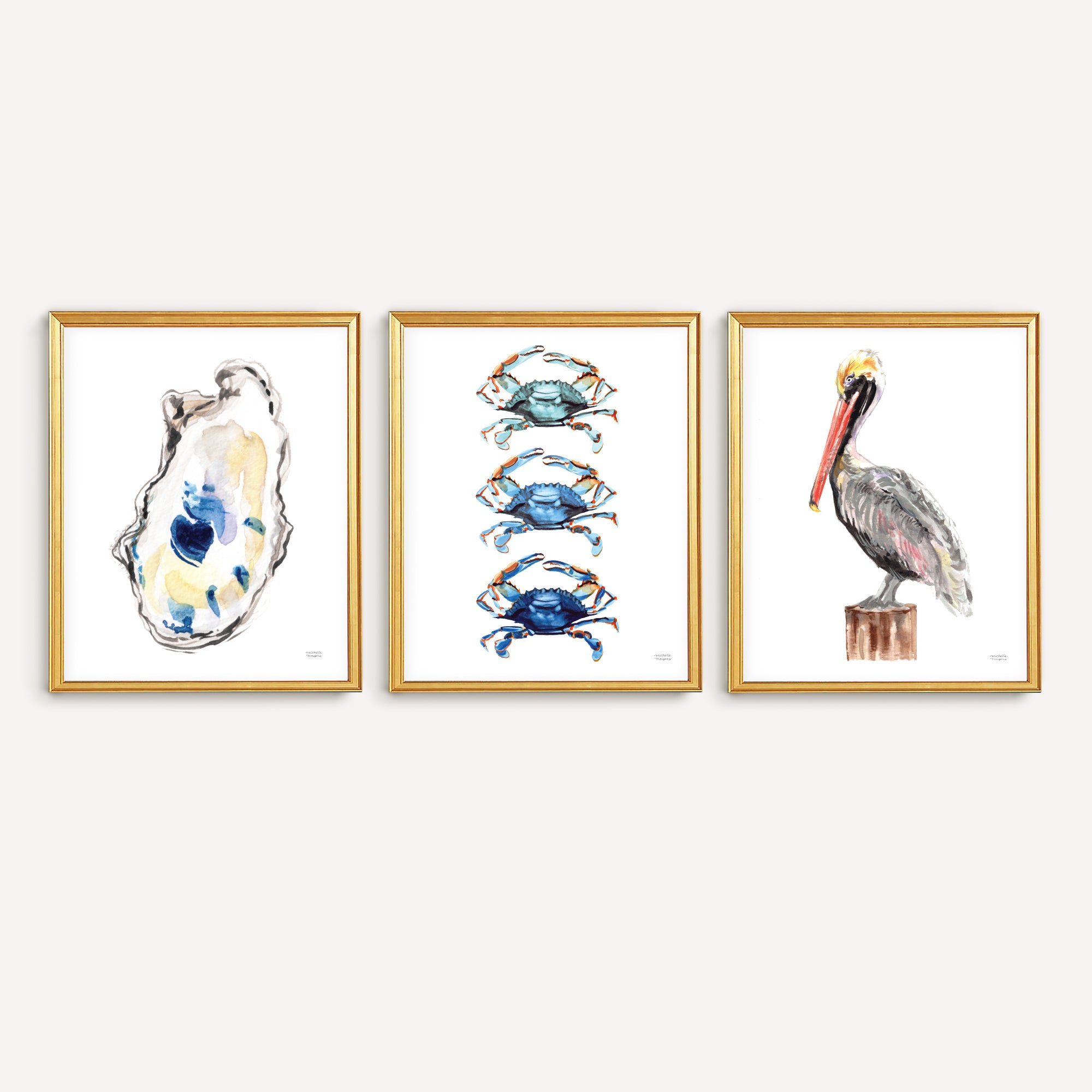 Coastal Vibes Watercolor Wall Art Print Set of 3