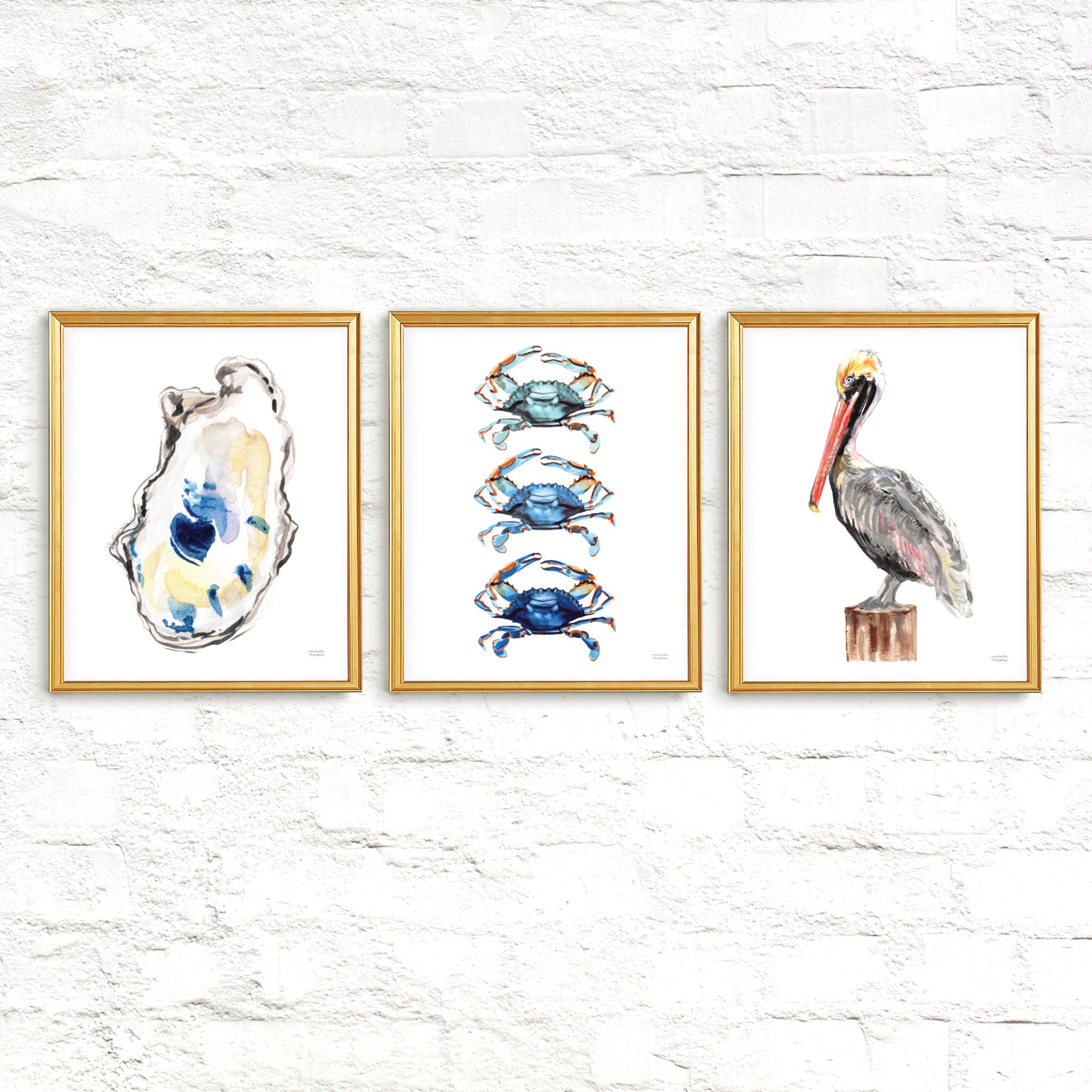 Coastal Vibes Watercolor Wall Art Print Set of 3