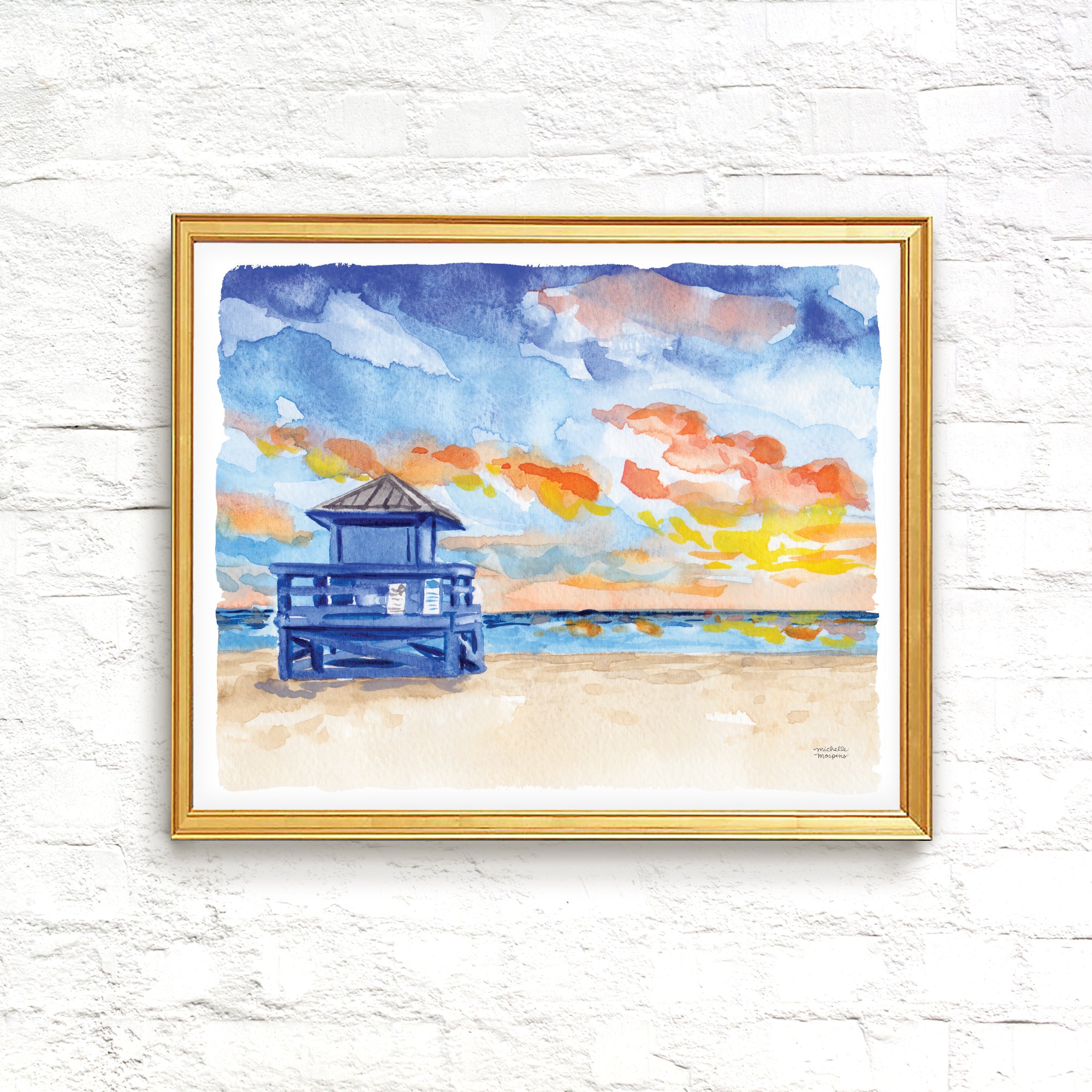 Watercolor Ocean Painting Beach Wall Art Print