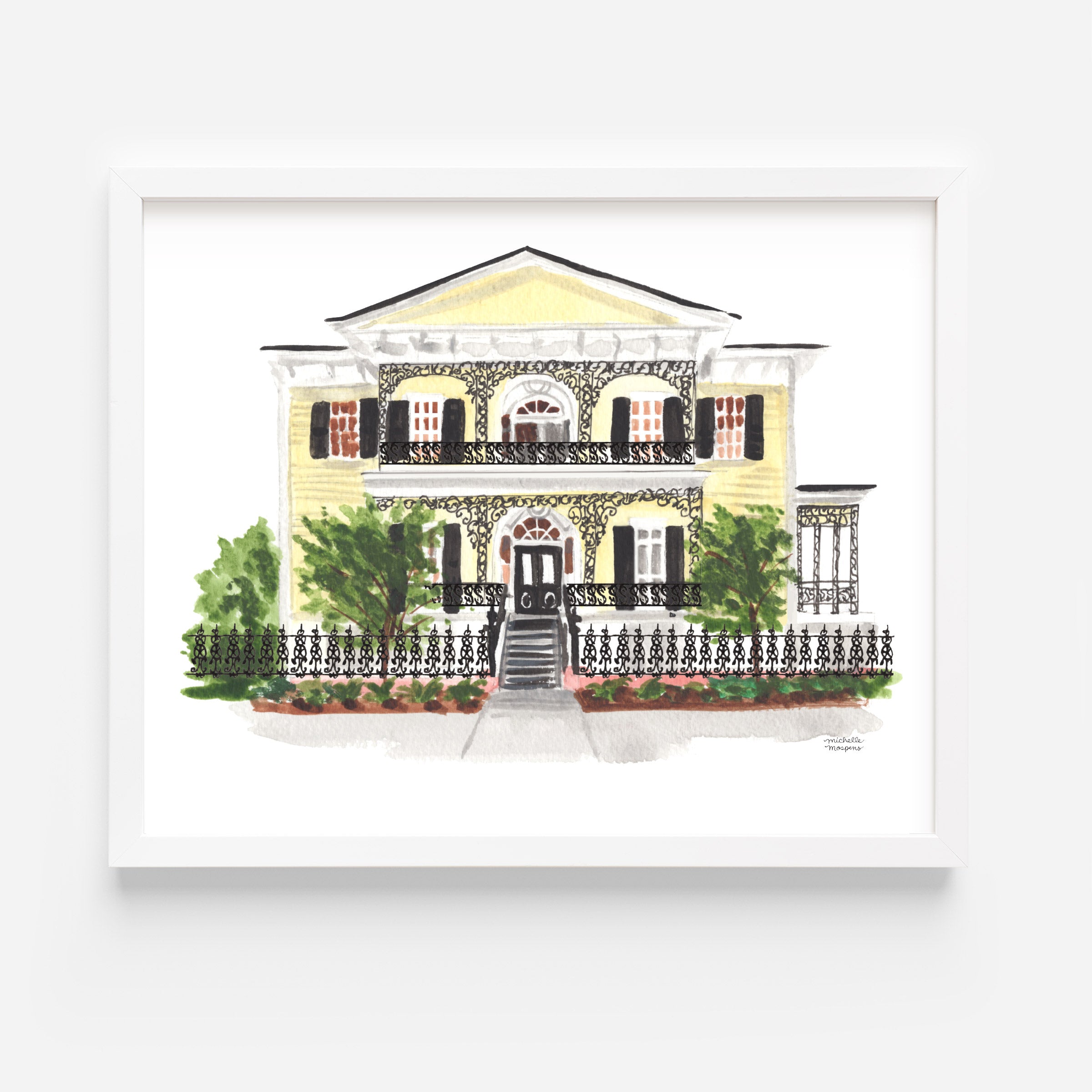The Lace House at Arsenal Hill South Carolina Watercolor Wall Art Print by Michelle Mospens