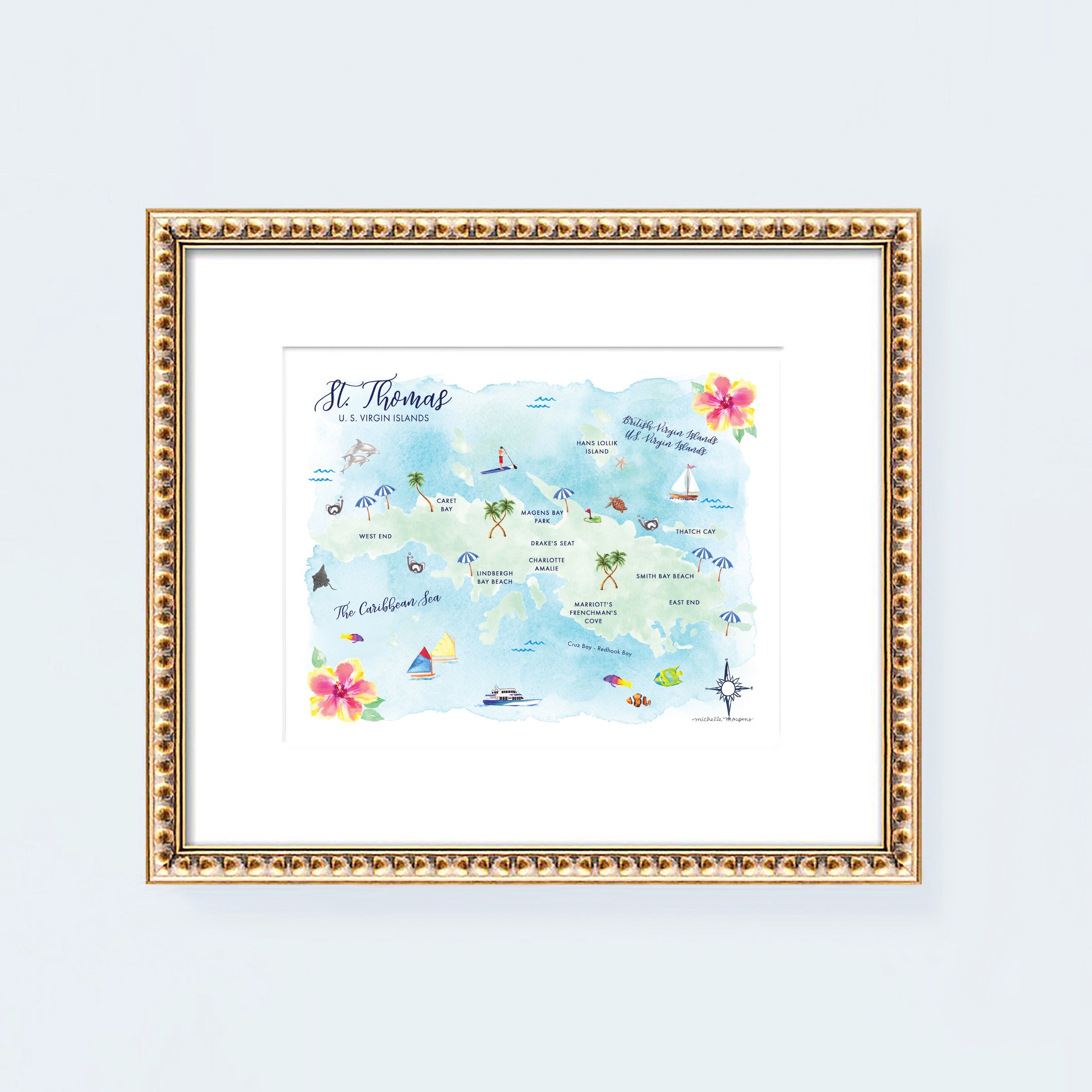 St. Thomas U.S. Virgin Islands Map Art Print