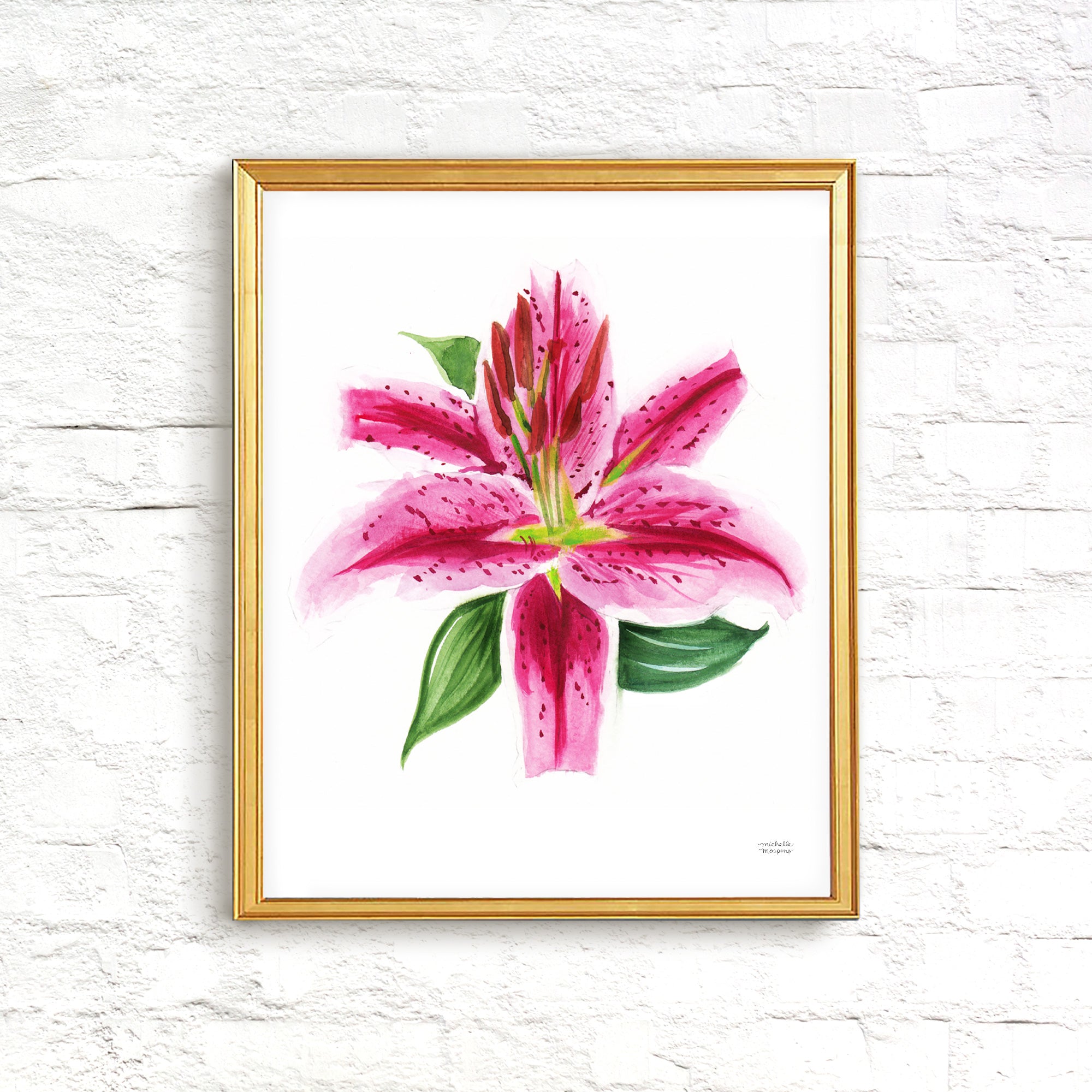 Stargazer Lily Floral Watercolor Wall Art Print