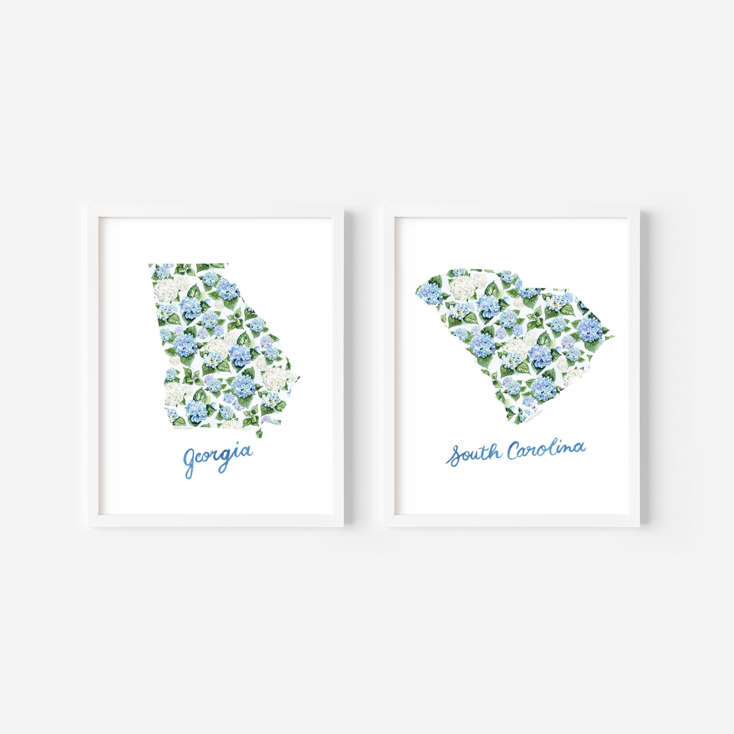 Floral Map State Art Prints Set of 2 - Choose Your States
