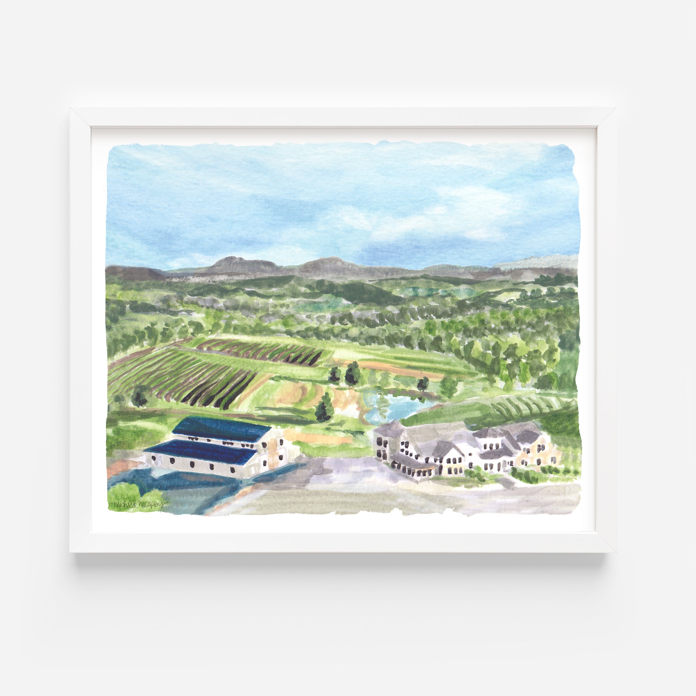 Stone Tower Winery Virginia Watercolor Wall Art Print