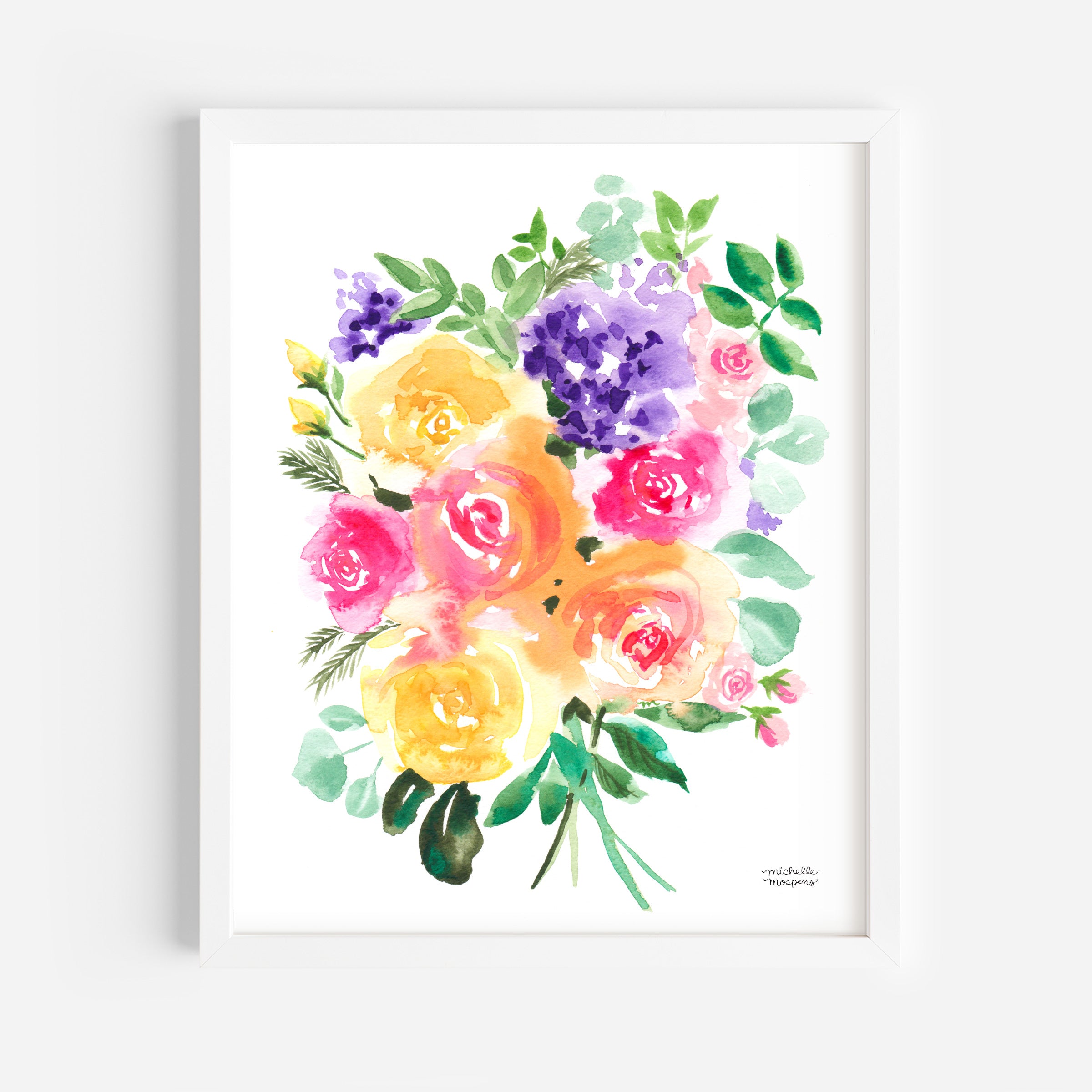 Summery Bouquet Floral Watercolor Wall Art Print