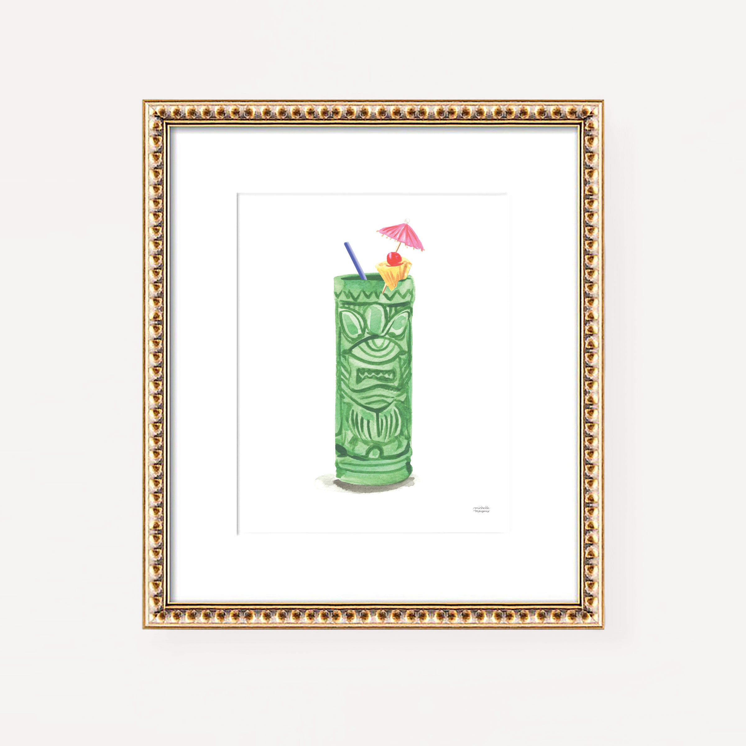 Tiki Punch Watercolor Home Bar Art Print